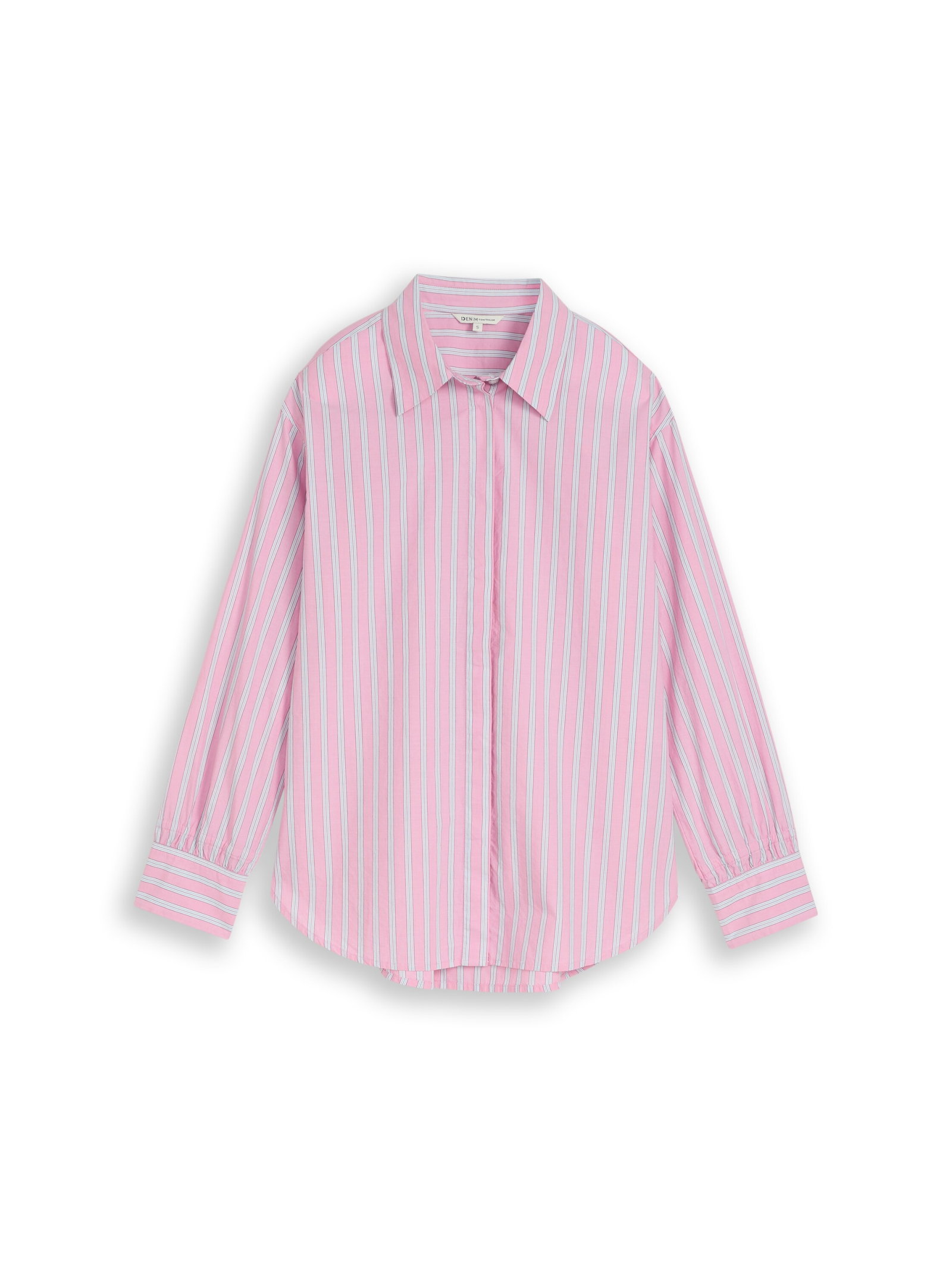 long poplin shirt, pink blue white stripe #1
