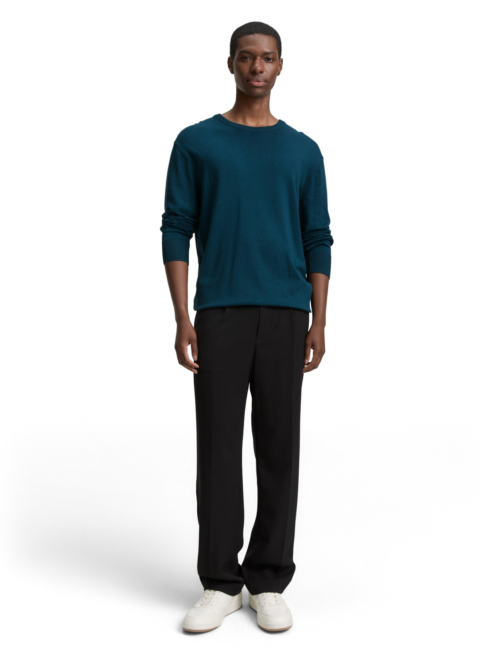 basic plaited crewneck knit, deep green plated design #3