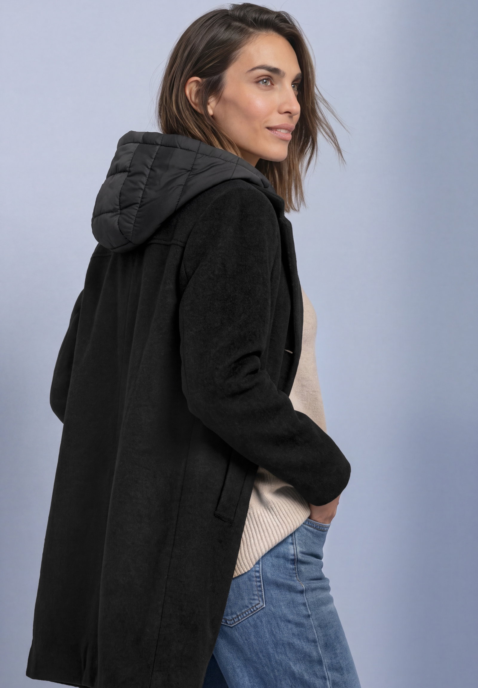Revers Coat w. Hoody Insert, Black #4
