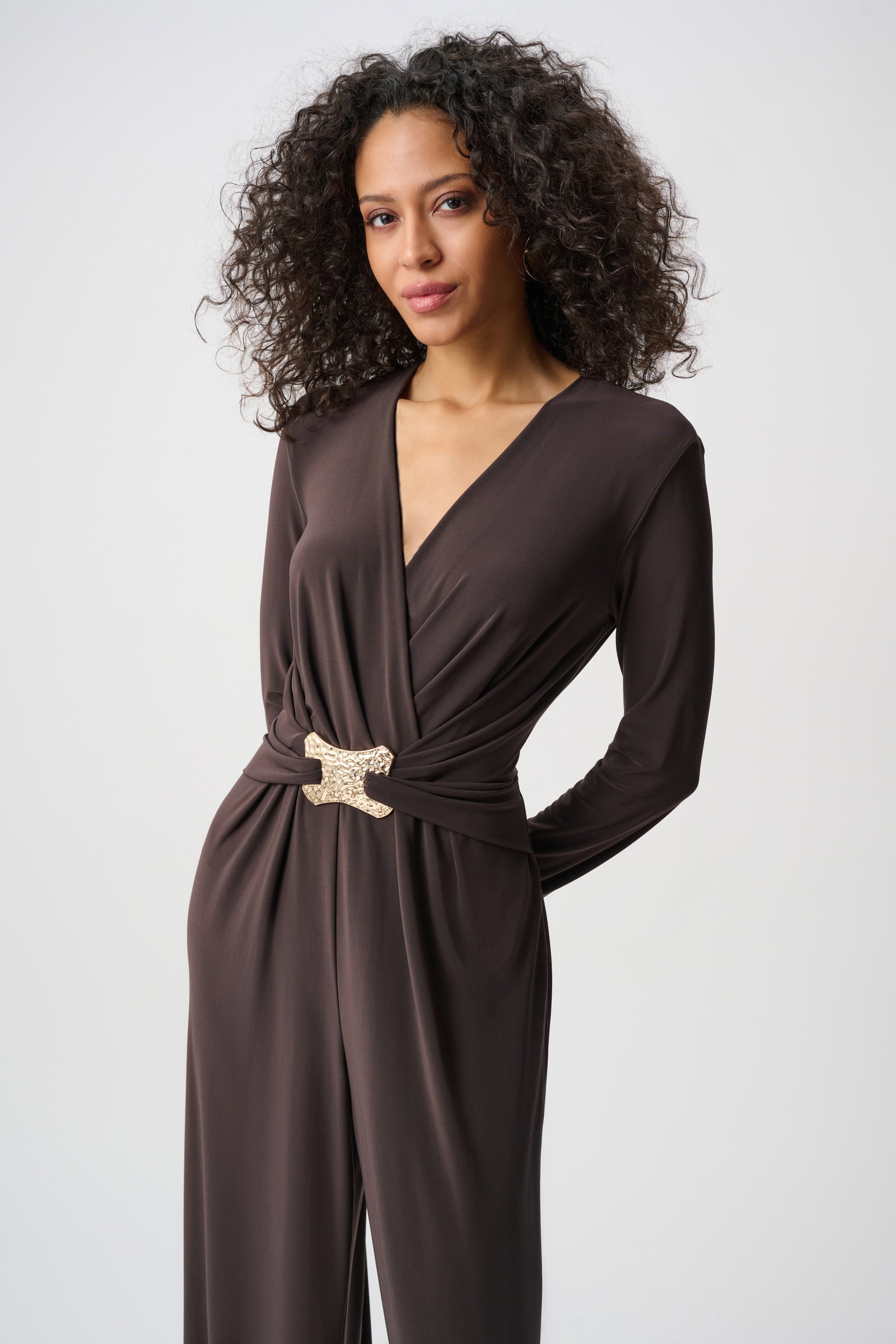 Joseph Ribkoff Overall Mokka Eleganter V-Neck-Jumpsuit mit Gürtel und weitem Bein #4