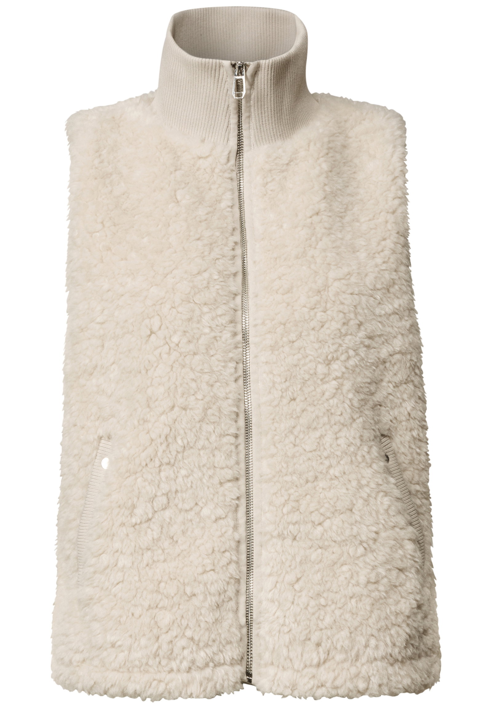 LTD QR Curly  Fake Fur Vest w., smooth stone sand #1