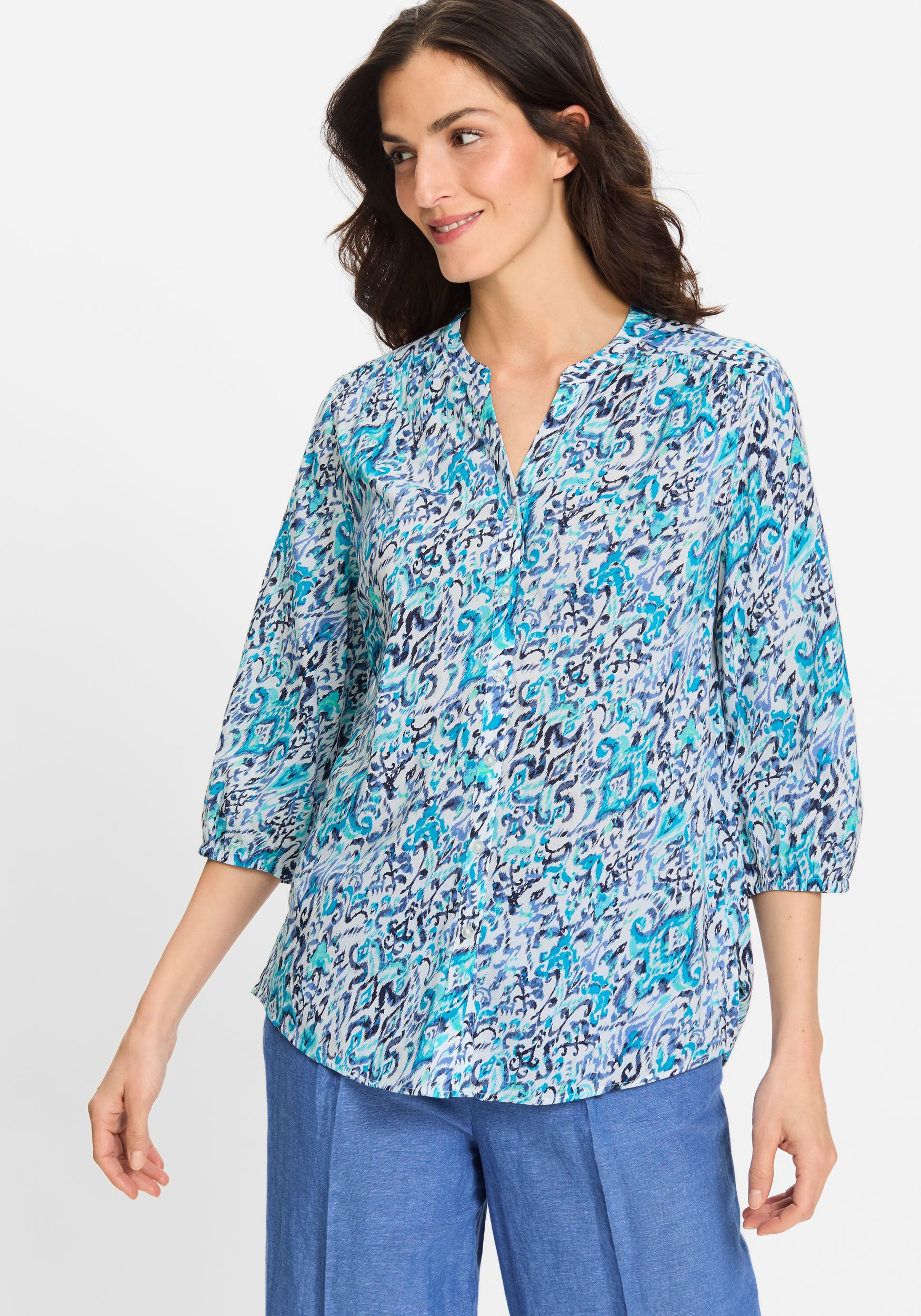 Olsen |  Olsen Druckbluse  | 46 | aruba blue