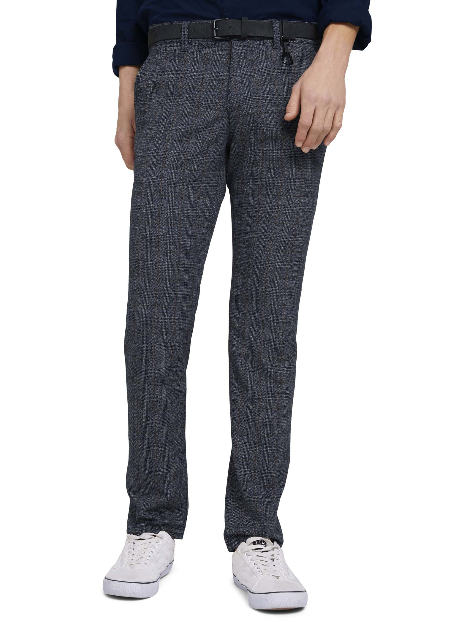 structured straight chino, navy grindle check #6