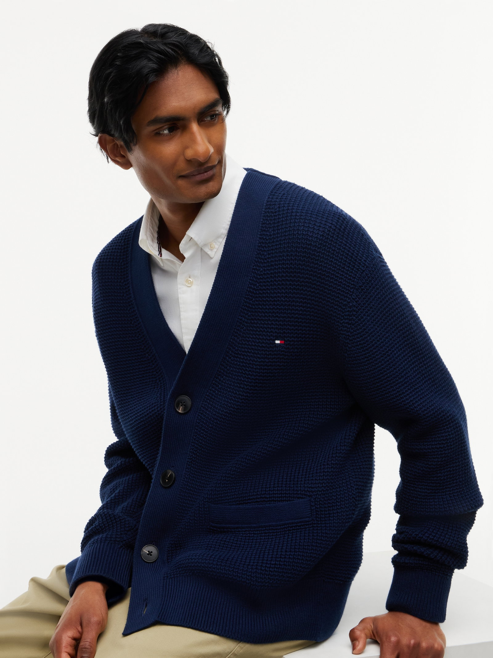 WAFFLE STRUCTURE CARDIGAN, BLUE #3