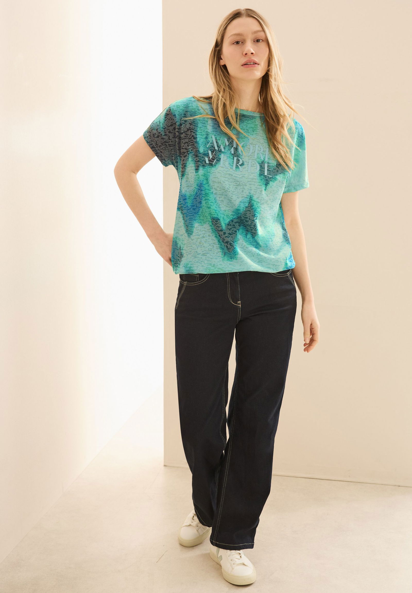 CECIL | Print-Shirt mit Wording | XXL | cool salvia green