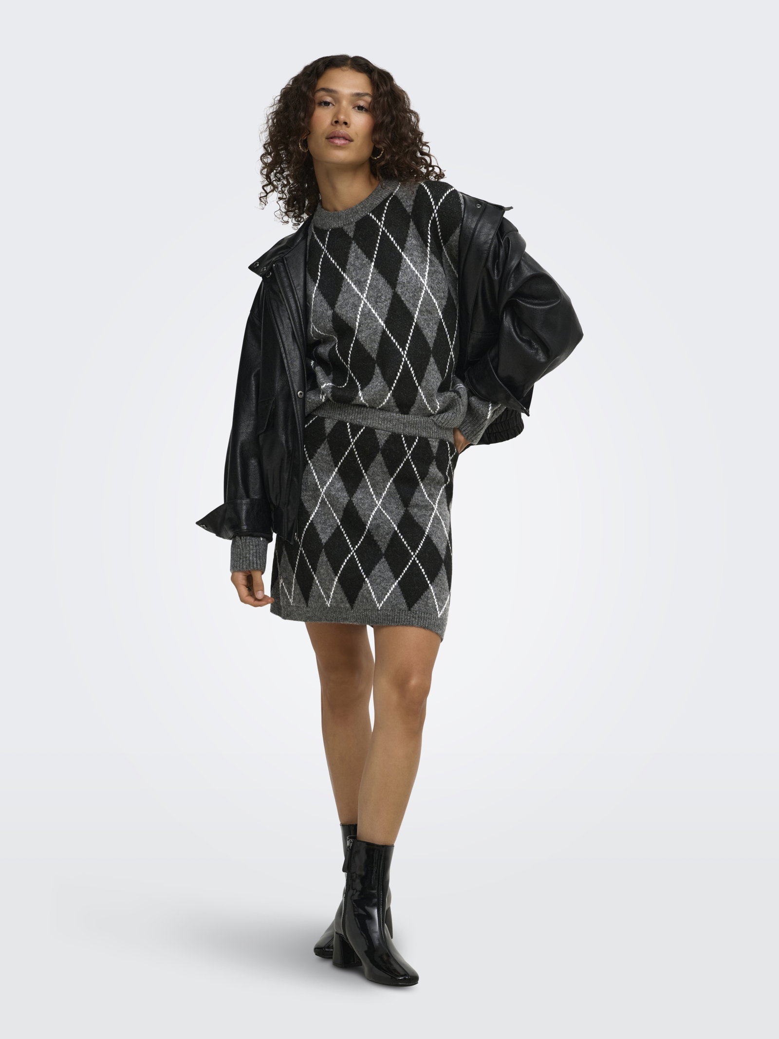 JDYBIANKA L/S ARGYLE PULLOVER KNT N, Dark Grey Melange/Argyle #6