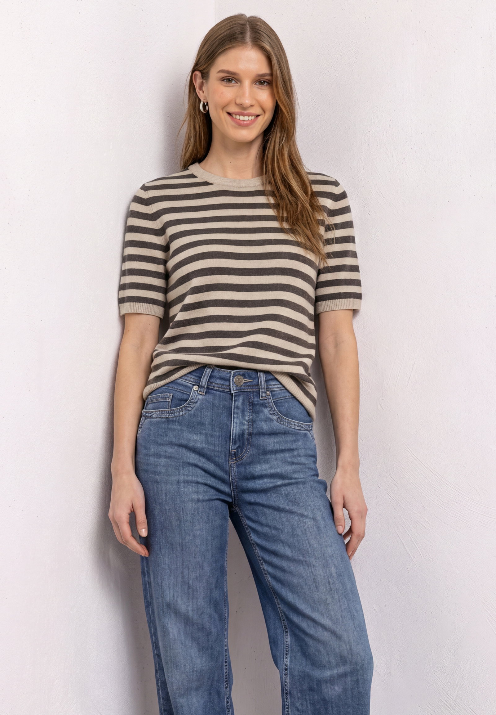 LTD QR_cosy sweater with strip, clay sand mel. #6