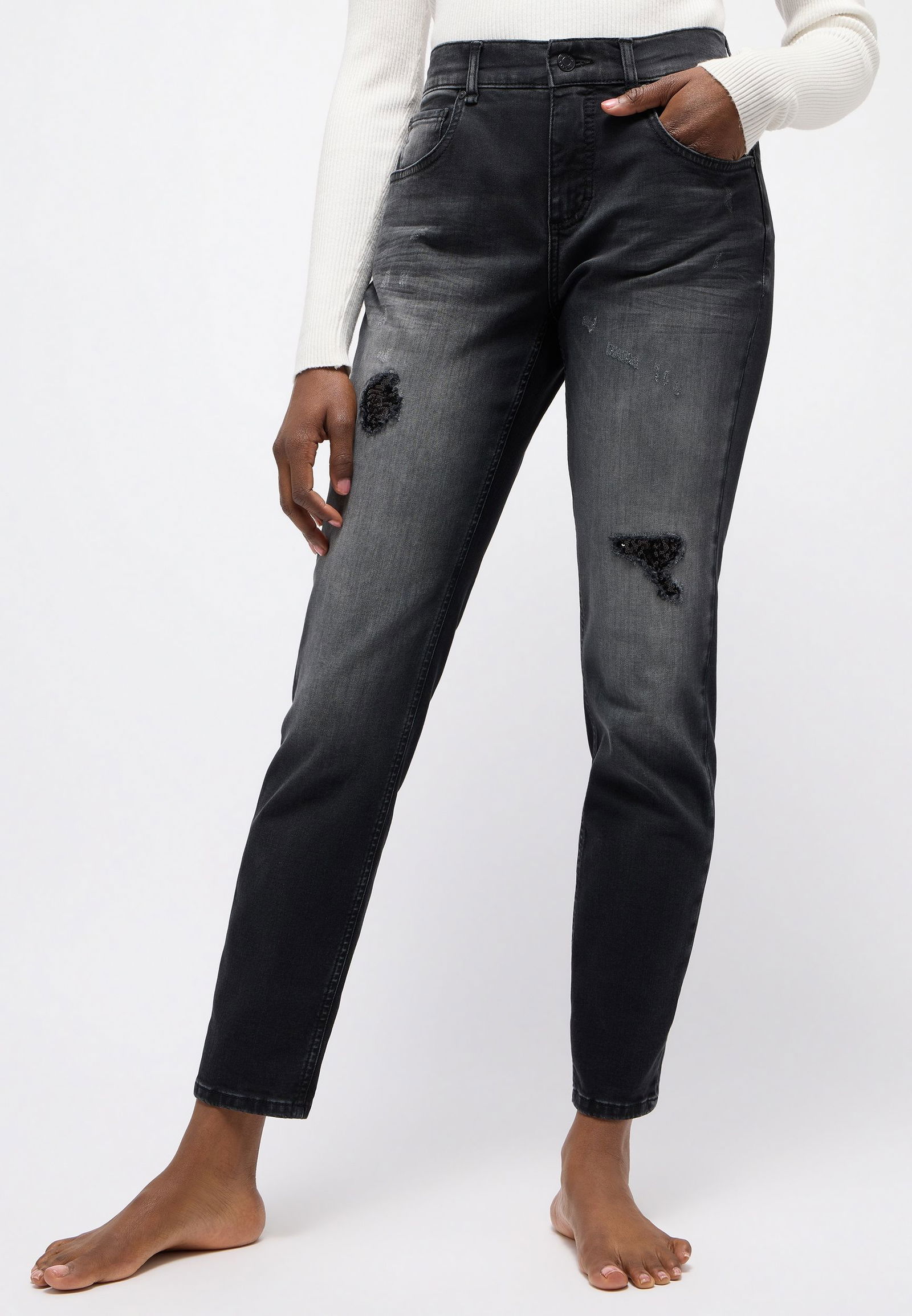 15aa62fca774d1469edbdc7aeaf9bbb9 Angels |  Angels Boyfriend Jeans "Sequin" | 34/30 | dark indigo destroyed