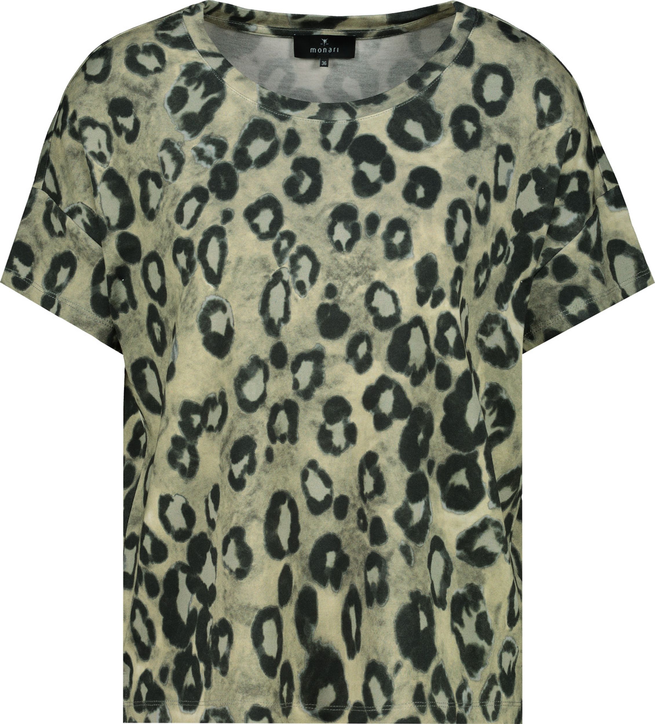 Monari |  T-Shirt, bamboo gemustert | 46 | light khaki gemustert