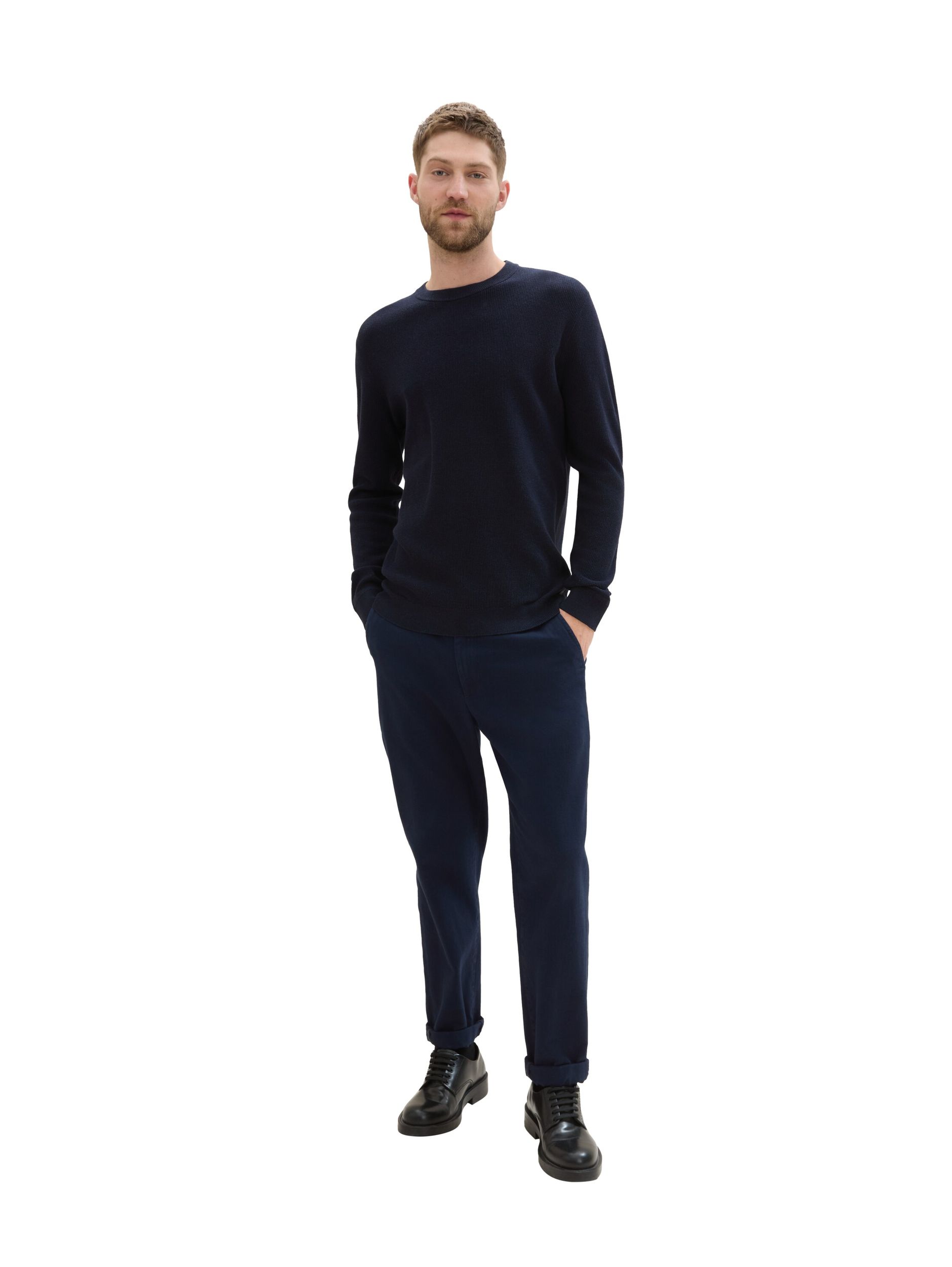  |  structured crewneck knit, Knitted Navy Melange | M | knitted navy melange