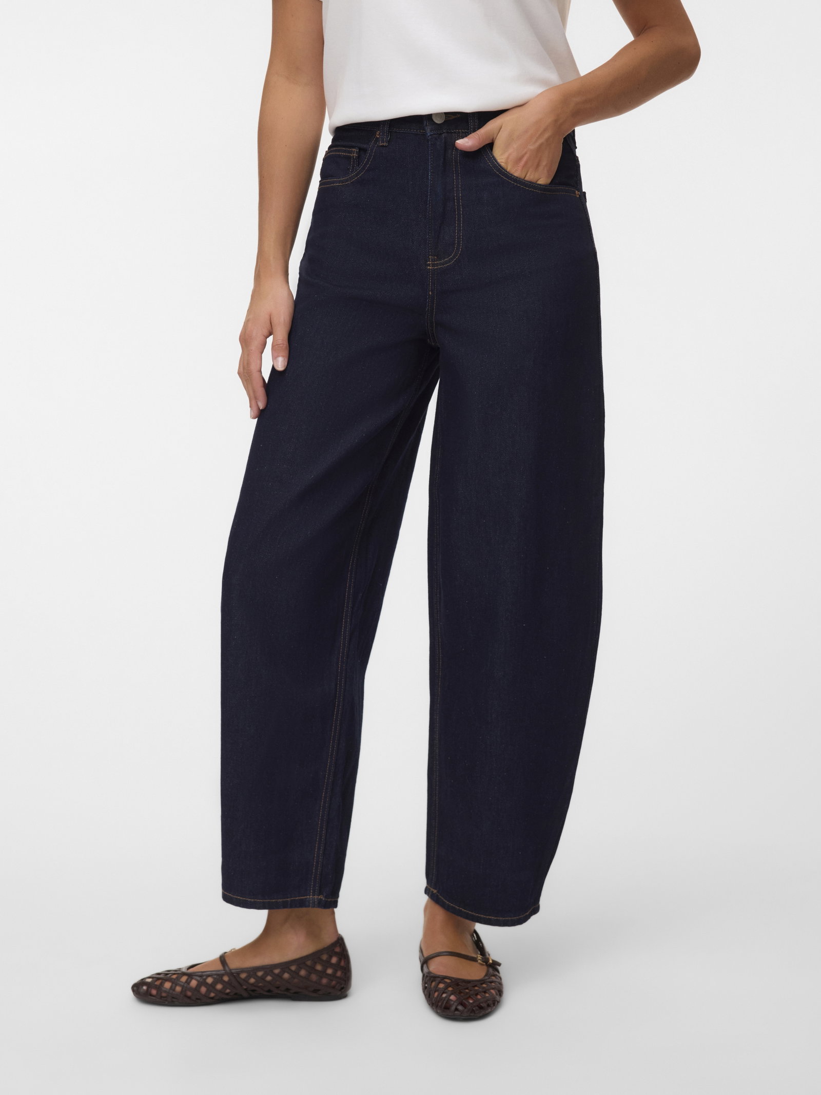 VMBILLIE HR BARREL ANK JEANS LI3191, Dark Blue Denim/RINSE #5