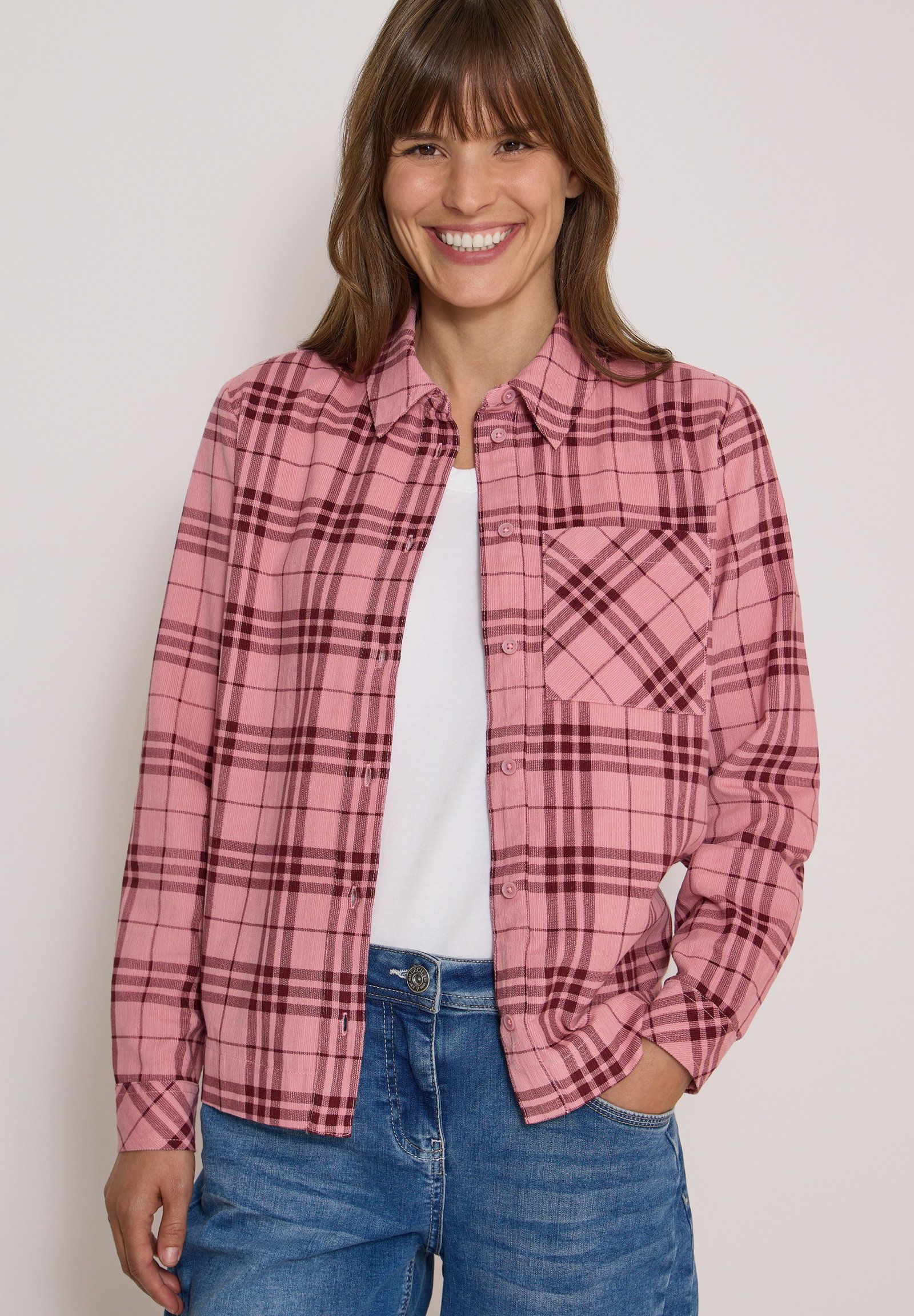 TOS Check Corduroy Blouse, velvet rose #7