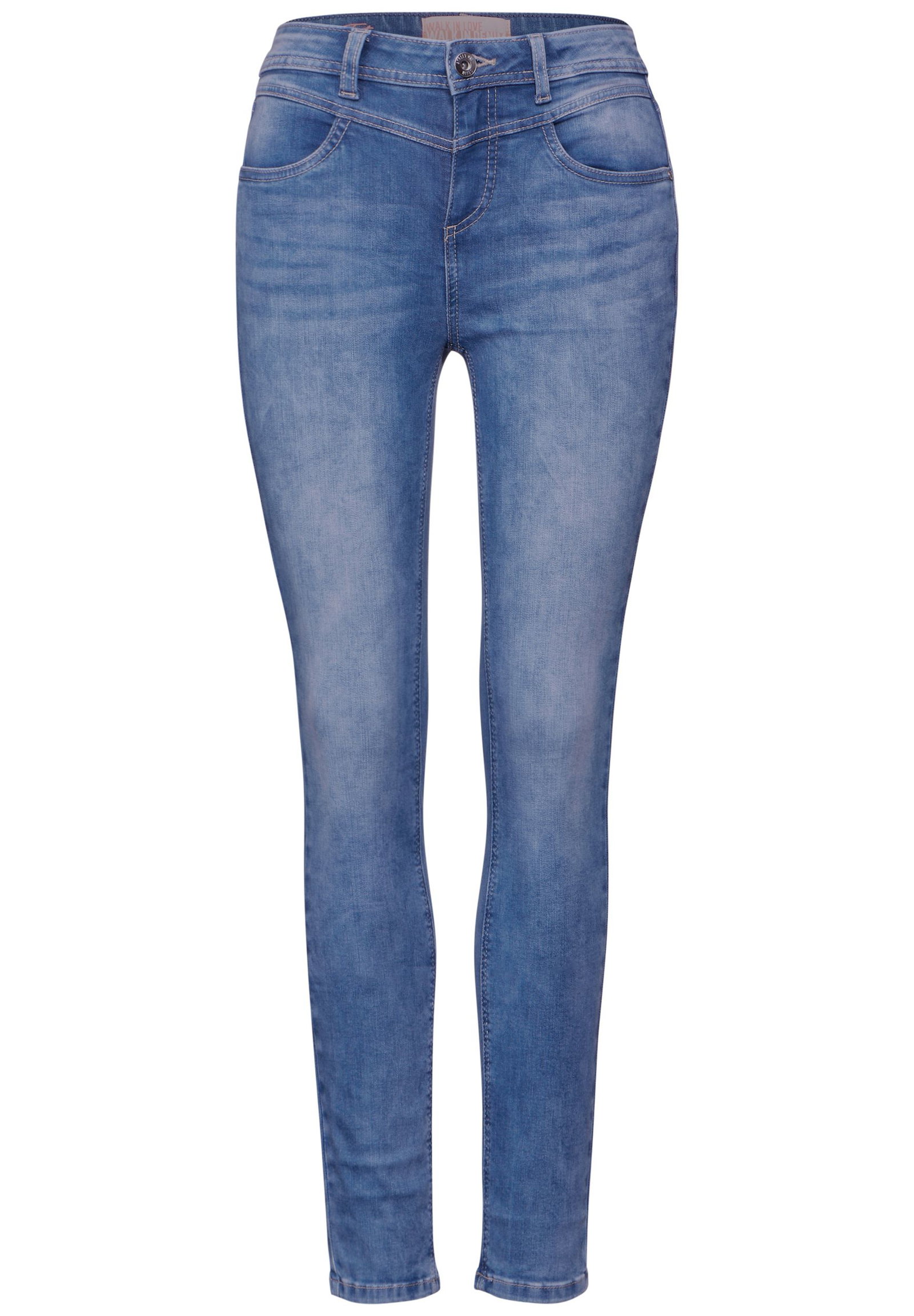 STREET ONE Damen Jeans – Straight Leg, High Waist, Light Blue Used, Mit Stretch, Lässiger Casual Fit