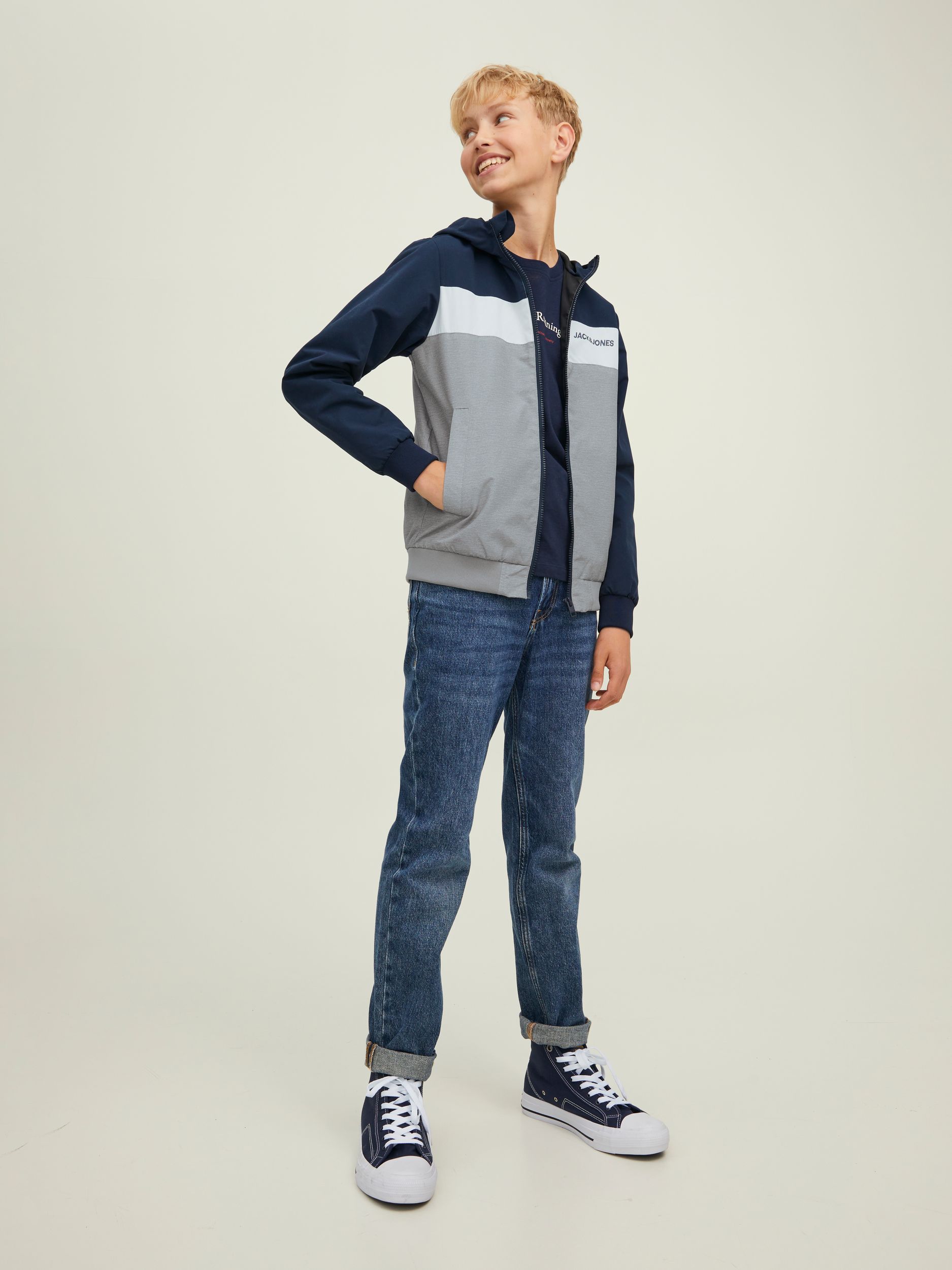 Jack&Jones |  JJERUSH BLOCKING HOOD BOMBER NOOS JNR | 140 | navy blazer