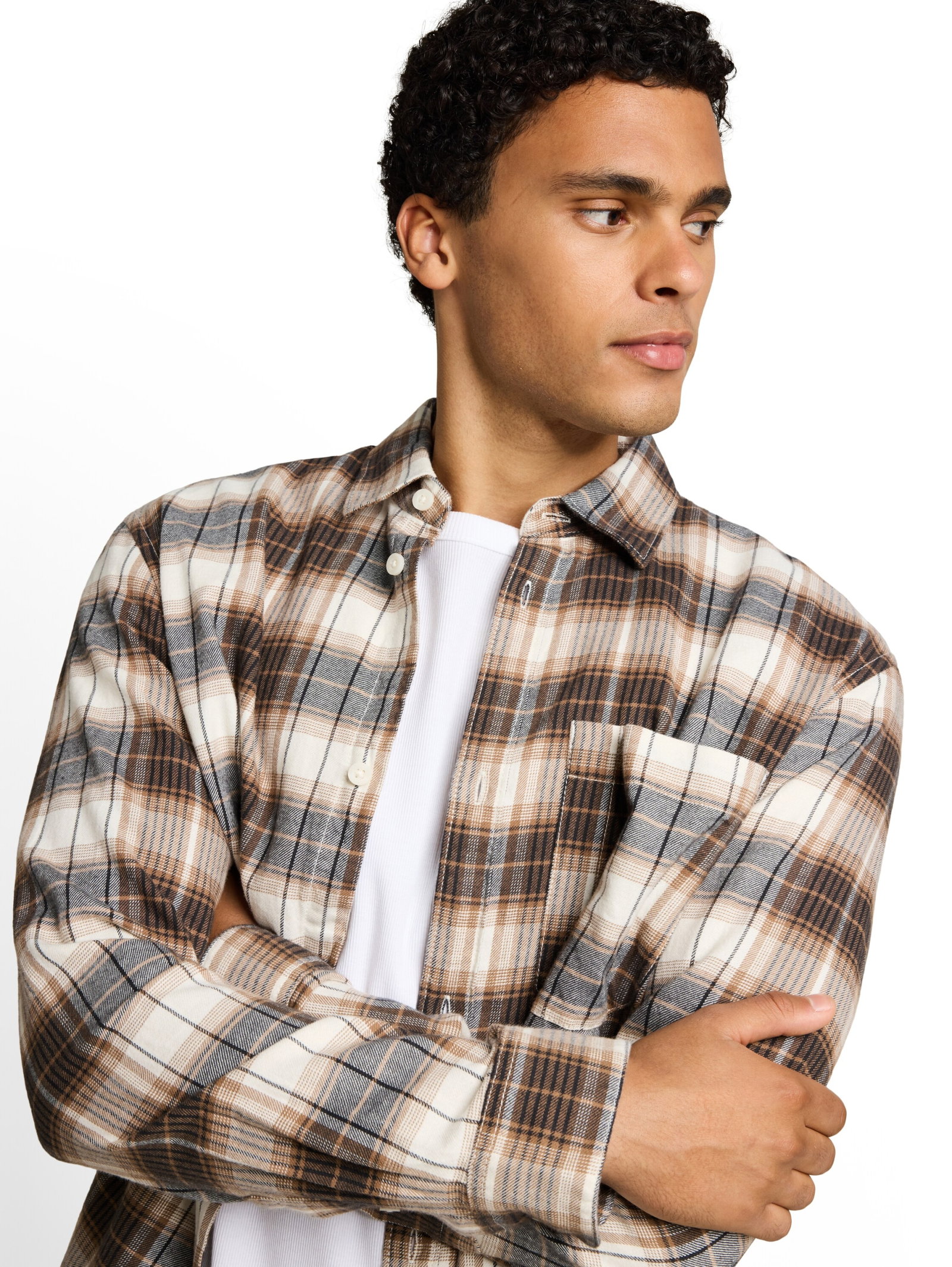relaxed checked shirt, off white brown check #6