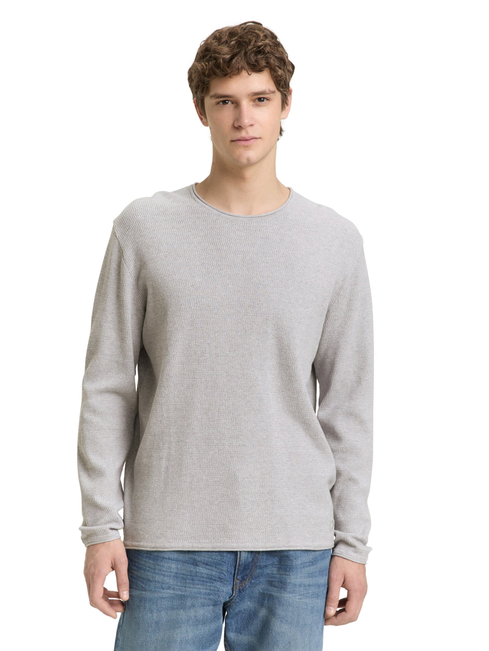 structured roll edge knit, Light Stone Grey Melange #5