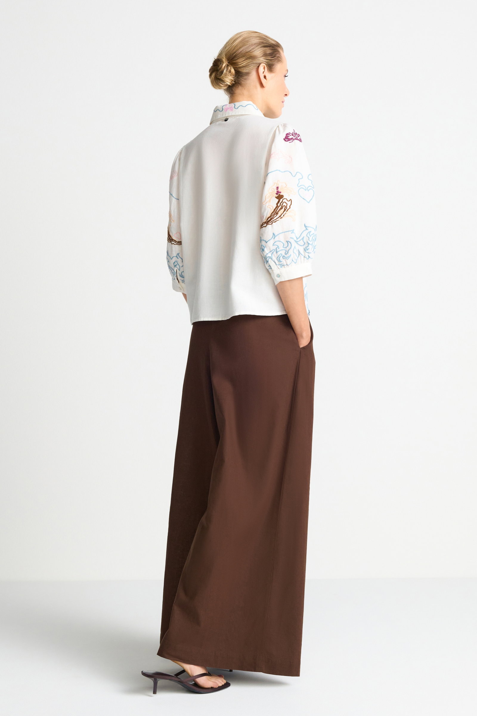 Embroidery Linen Mix Blouse, pearl white #4