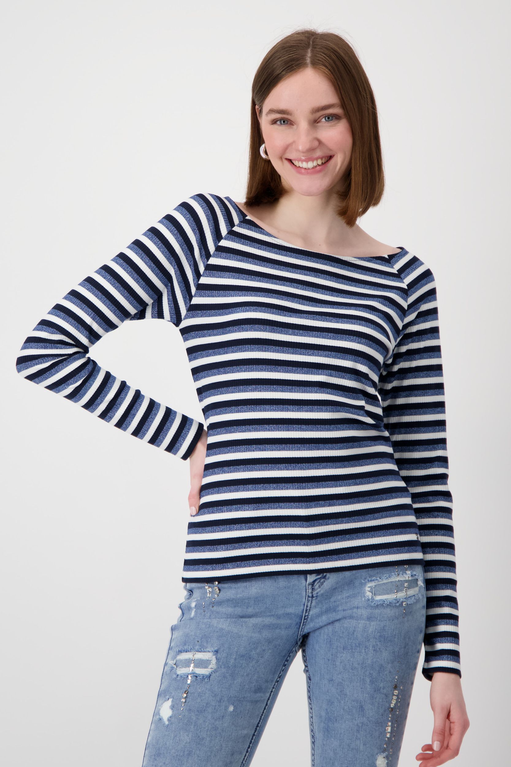 Monari |  Pullover, moonlight blue Ringel | 44 | oceanside gemustert