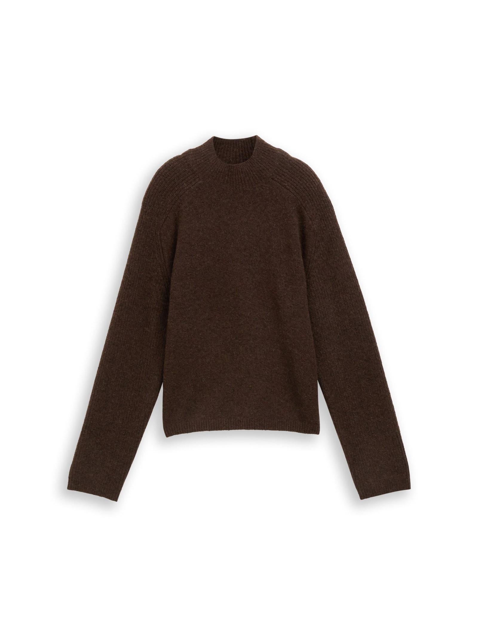 knit mock-neck with saddleshou, cool dark brown melange #1
