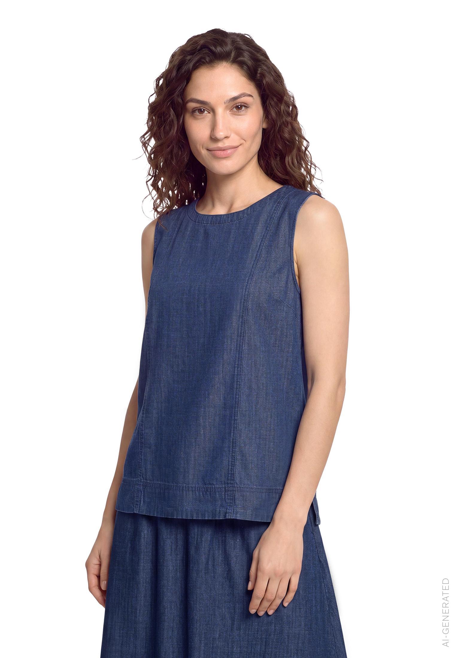 Bluse Kurz ohne Arm, Dark Blue Denim #3