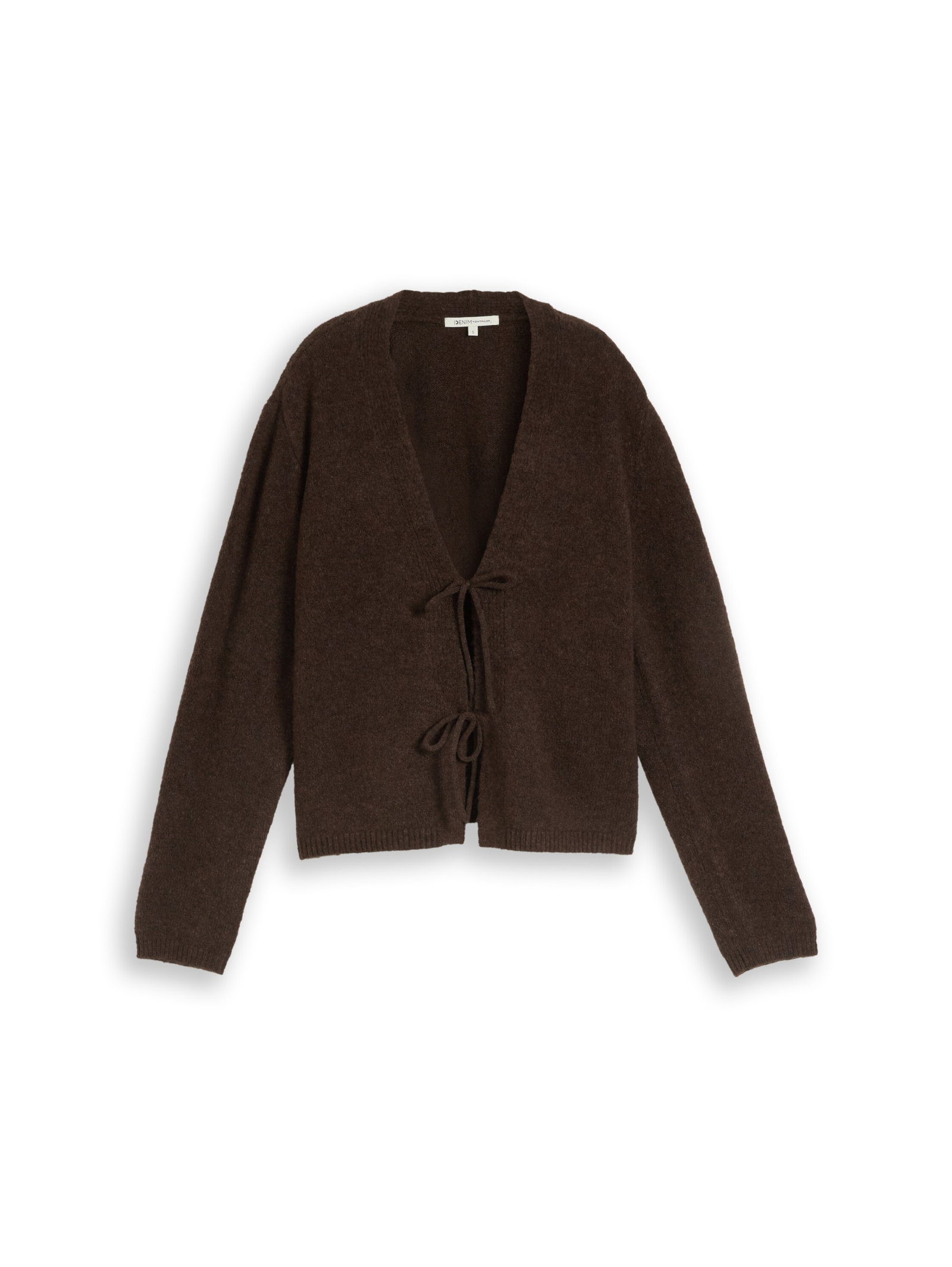 knit cardigan with bow detail, cool dark brown melange #7