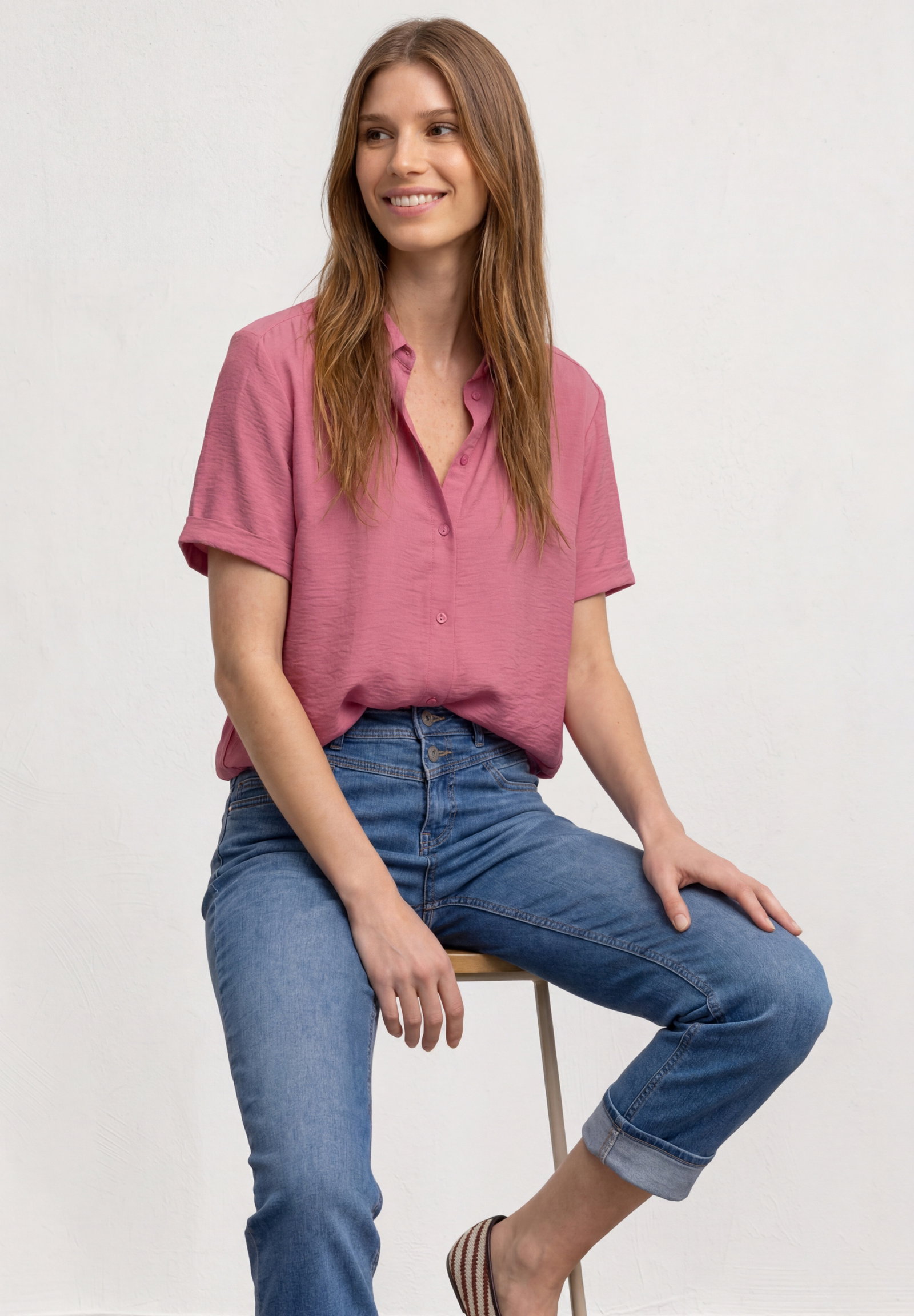 Buttoned shirtcollar blouse w, blush berry #3