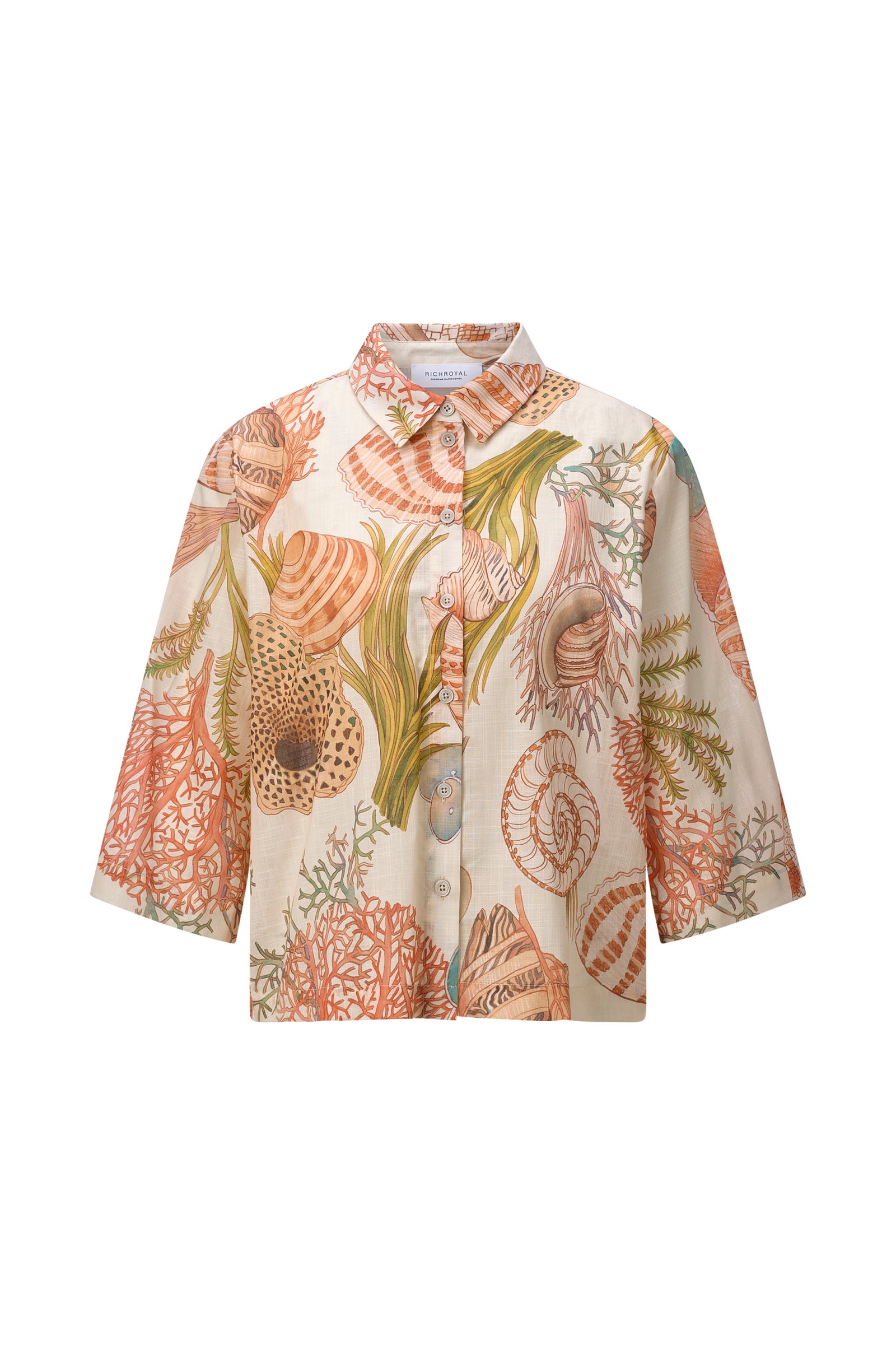 Printed Short Sleeves Blouse, soft papaya #1