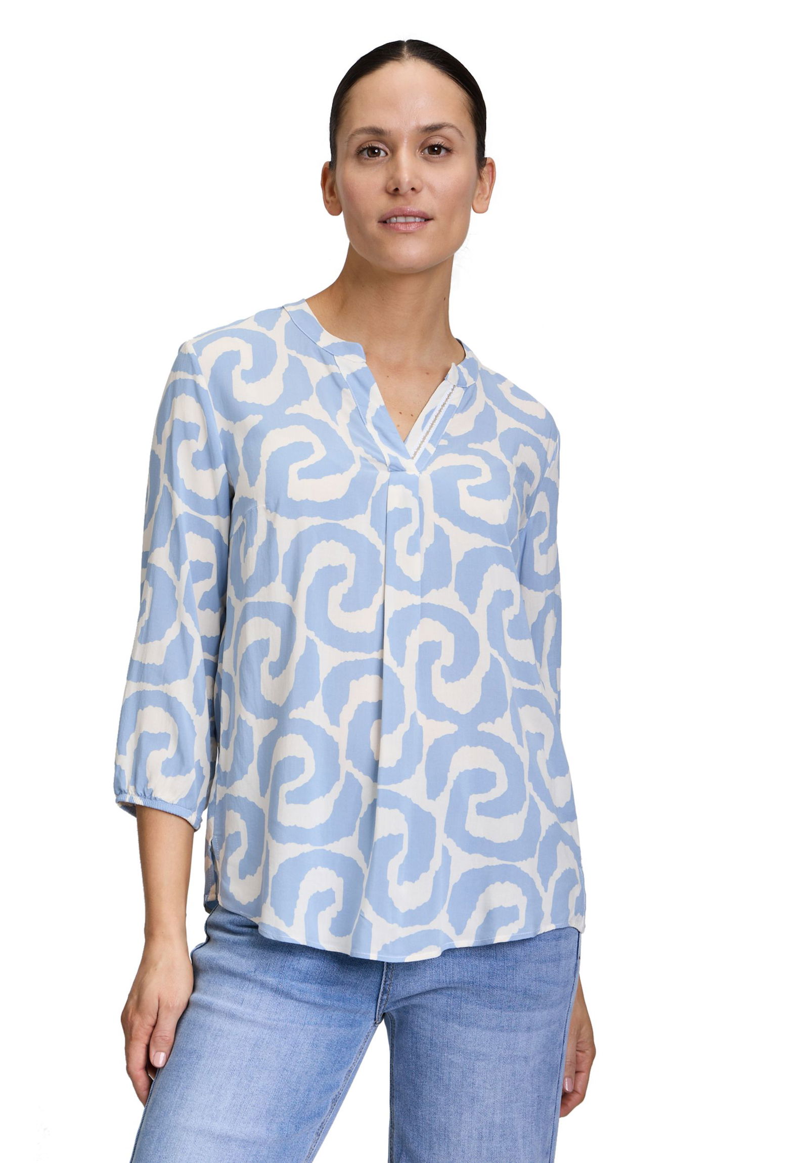  |  Bluse Kurz 3/4 Arm, Cream/Blue | 42 | weiß/blau