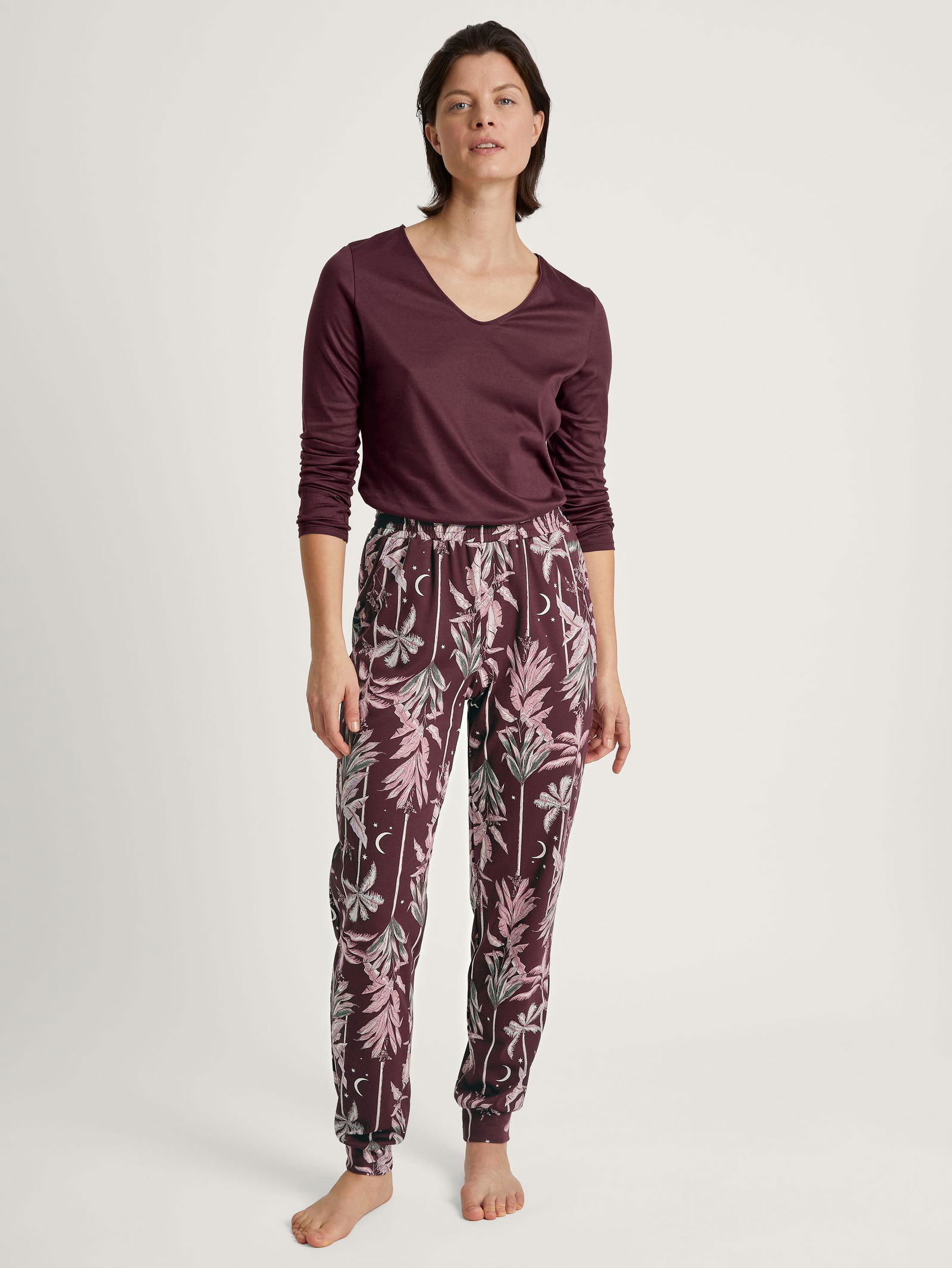 Calida | Langarm-Shirt, V-Neck | XS | port royal red