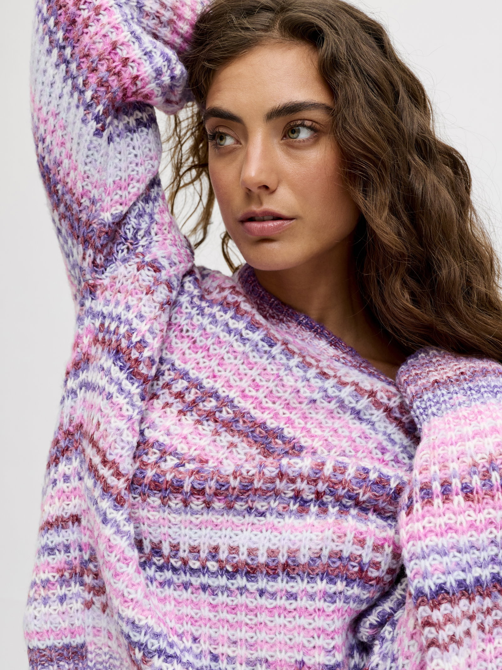 JXSIMONE SPACE DYE CREW NECK KNIT S, Purple Rose//multi space dye #8