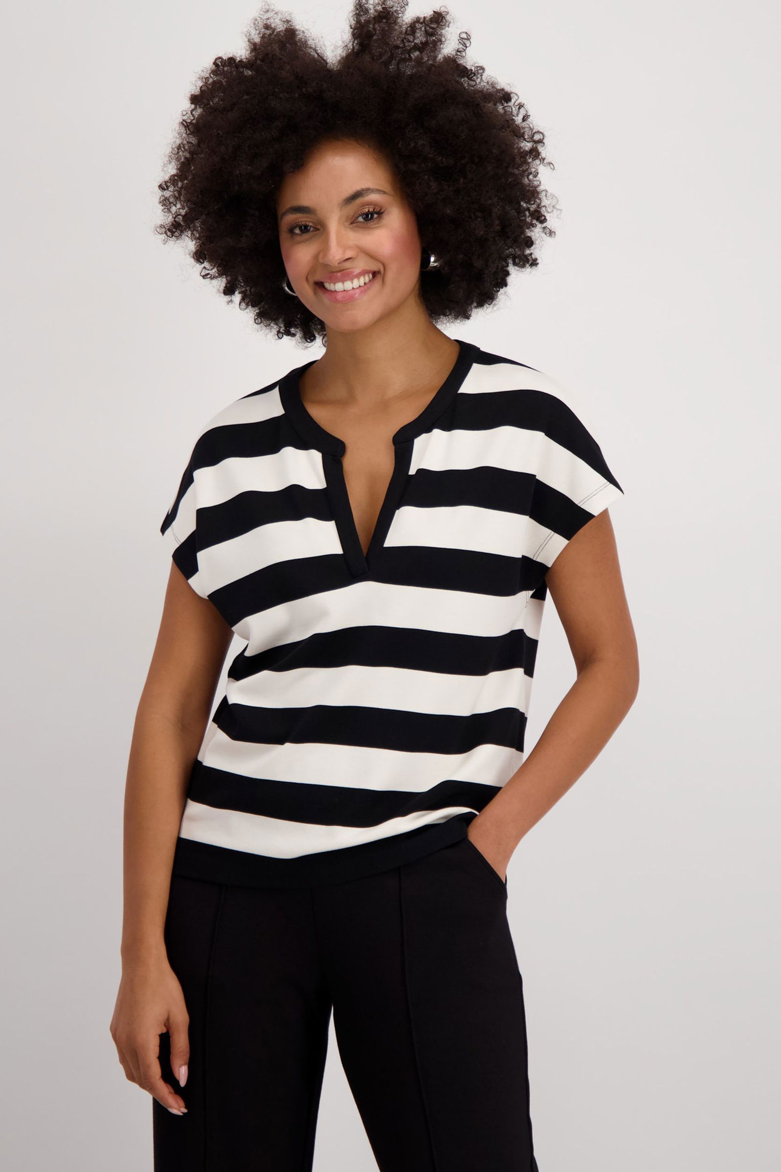 Monari |  Sweatshirt, schwarz Ringel | 44 | schwarz ringel