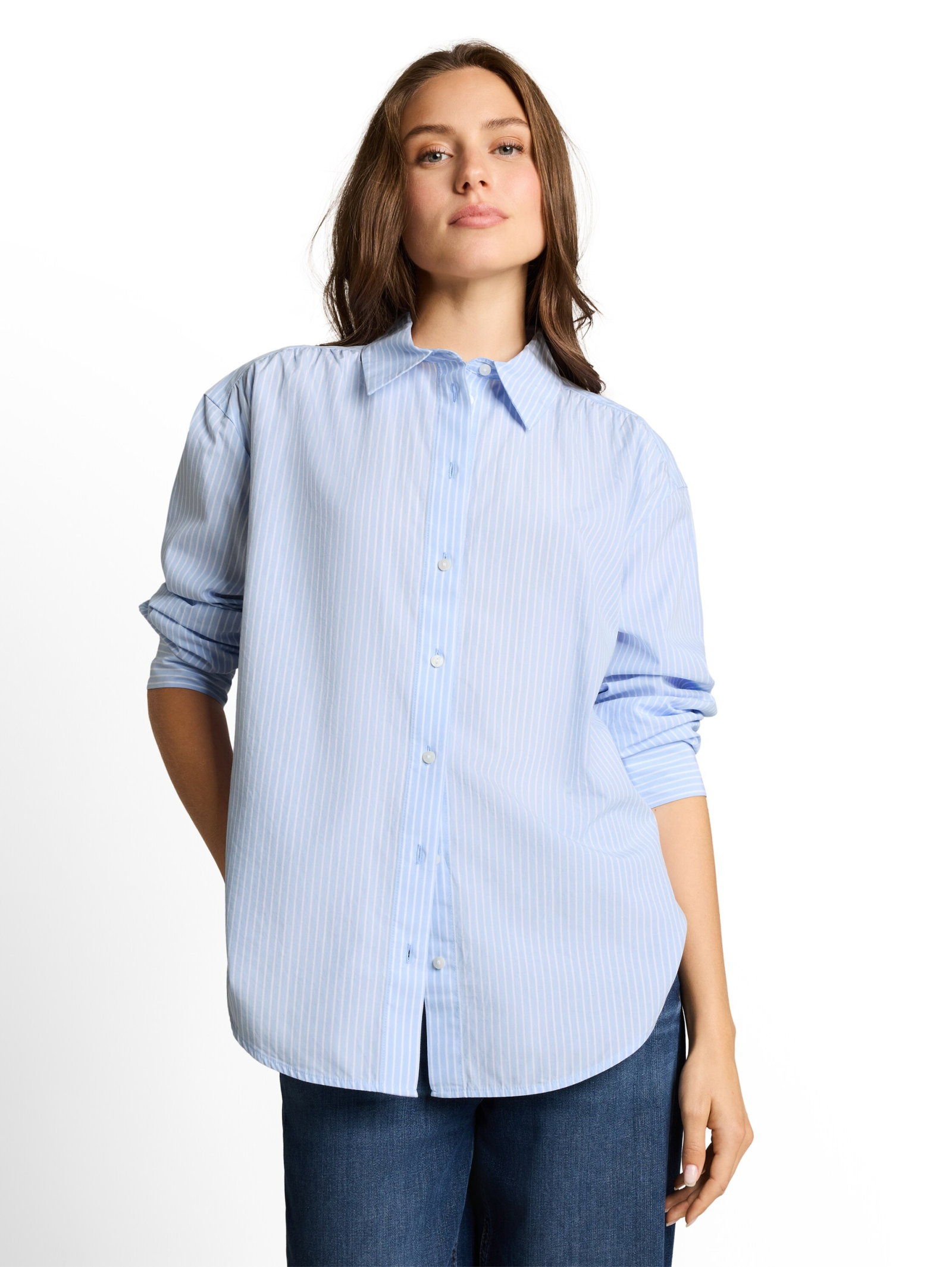 blouse poplin shirt, mid blue white stripe #5