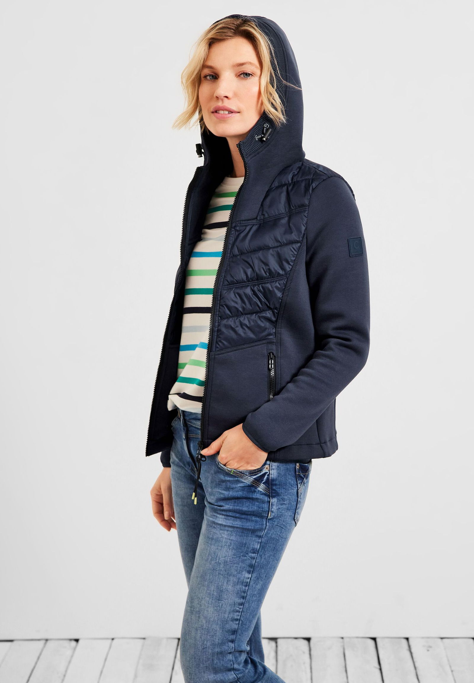 CECIL |  Scubajacke im Materialmix | S | navy blue