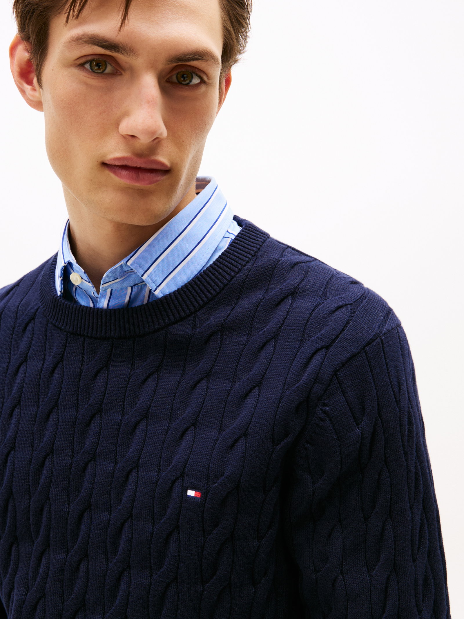 CLASSIC COTTON CABLE CREW NECK, BLUE #1