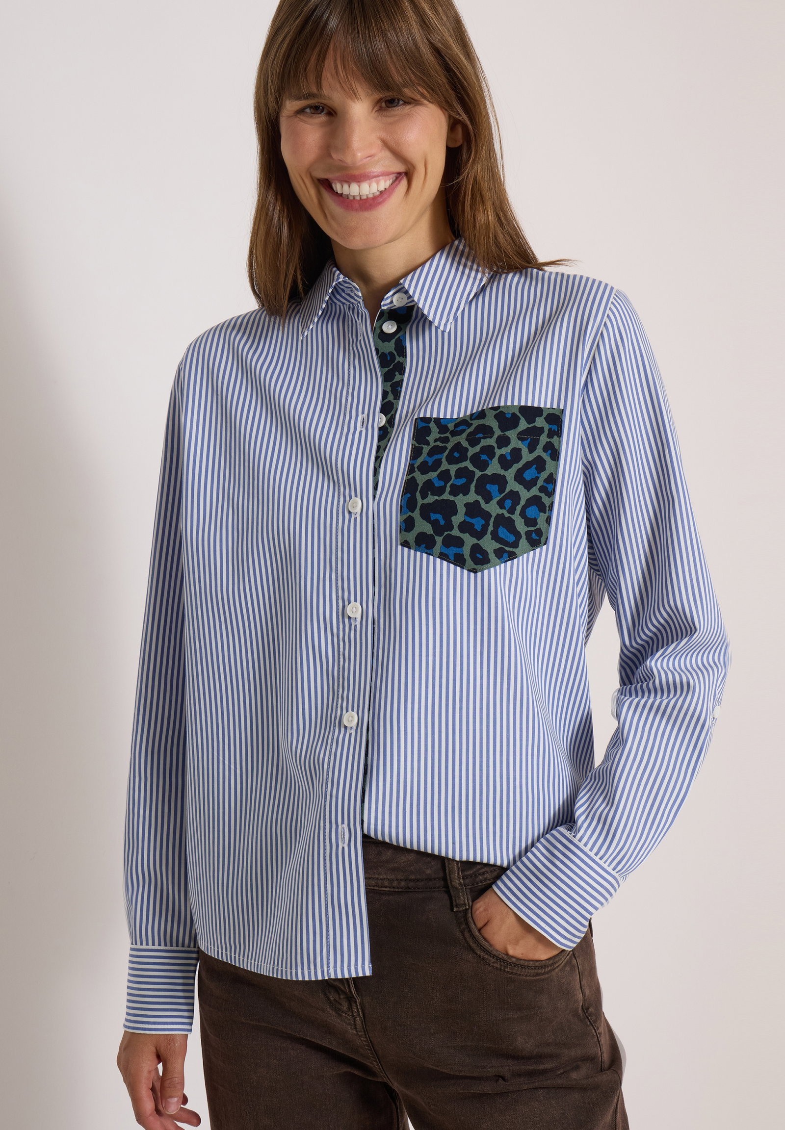 TOS Stripe Print Mix Blouse, blouse blue #6