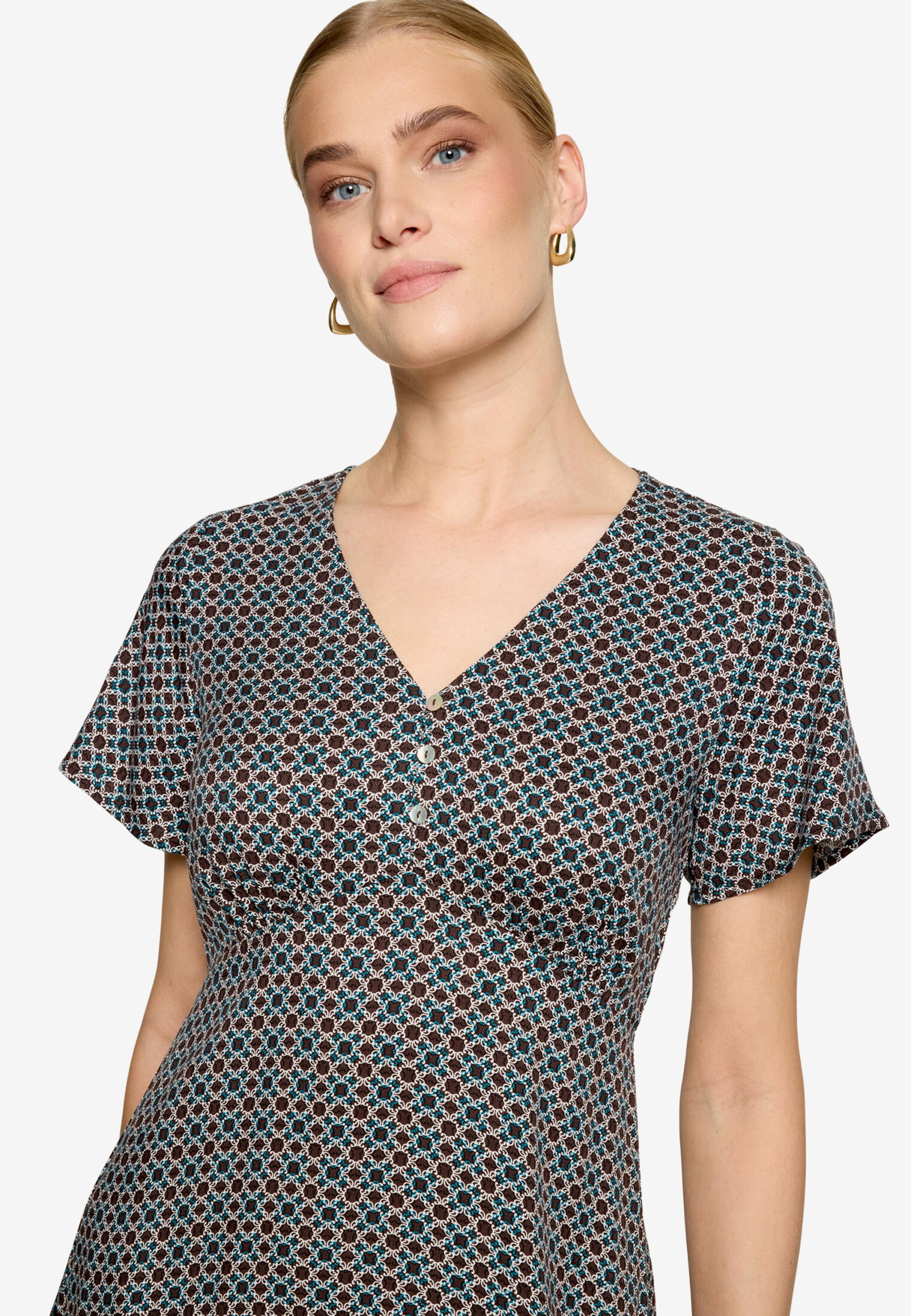 Kleid Kurz 1/2 Arm, Brown/Cream #1