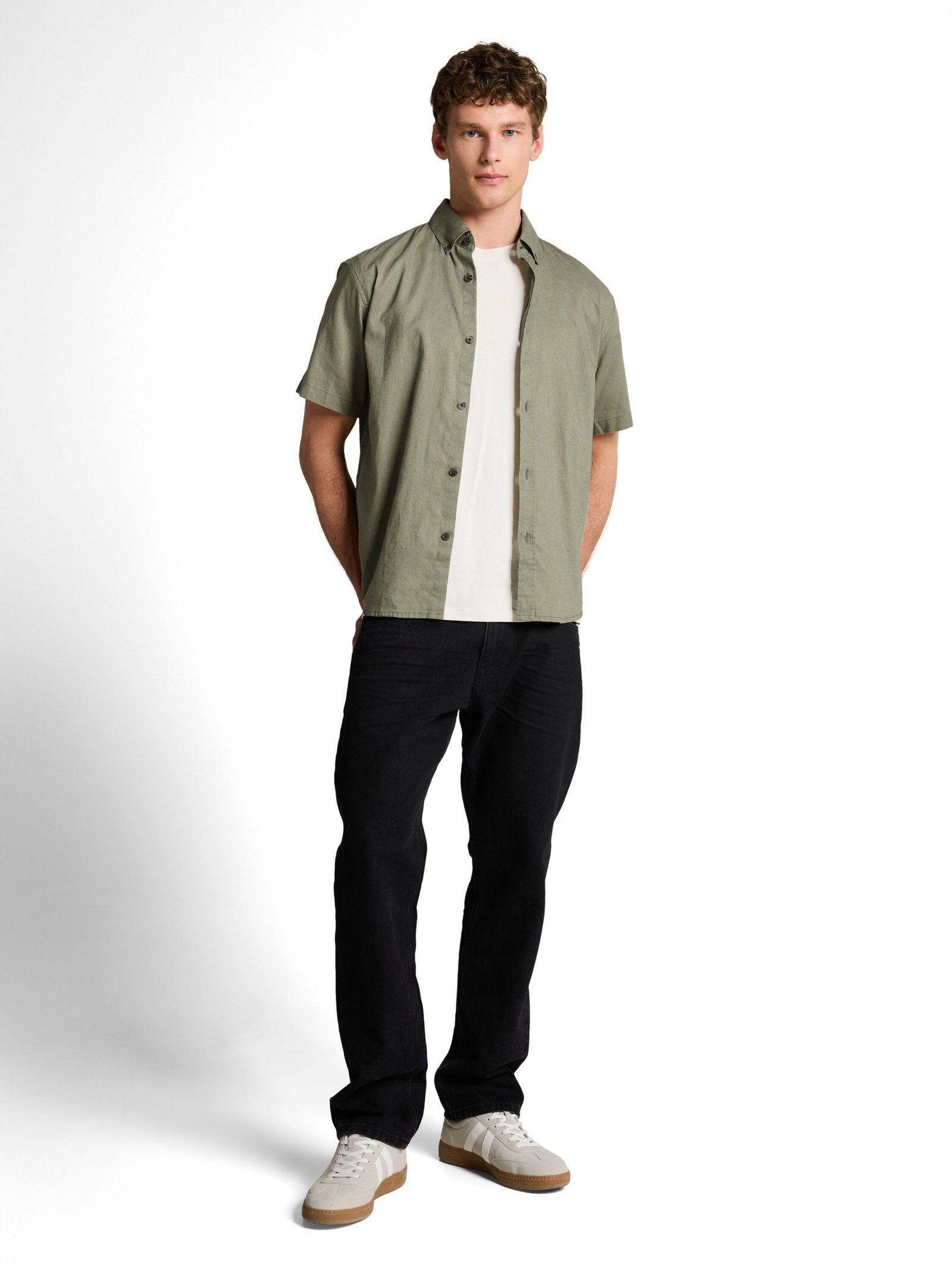 Relaxed Fit Kurzarmhemd mit Leinenanteil #3