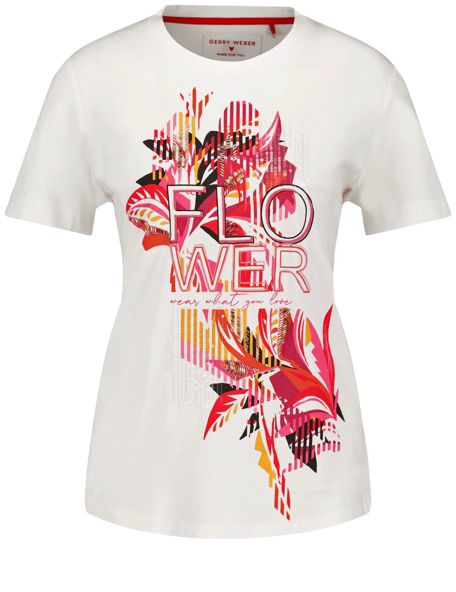 GERRY WEBER Collection |  T-Shirt 1/2 Arm | 44 | red/pink/orange  leaf placem.