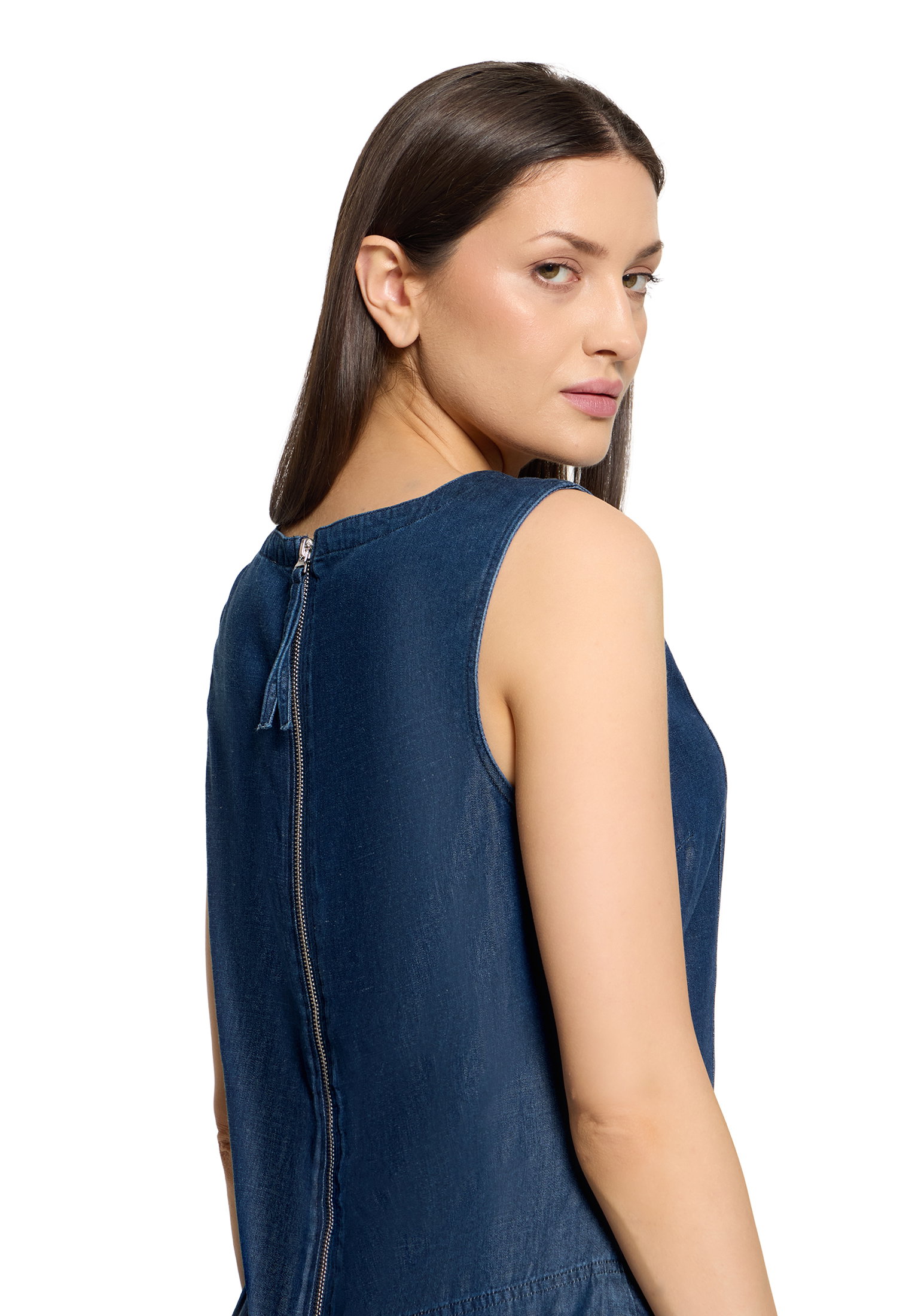 Bluse Kurz ohne Arm, Dark Blue Denim #7