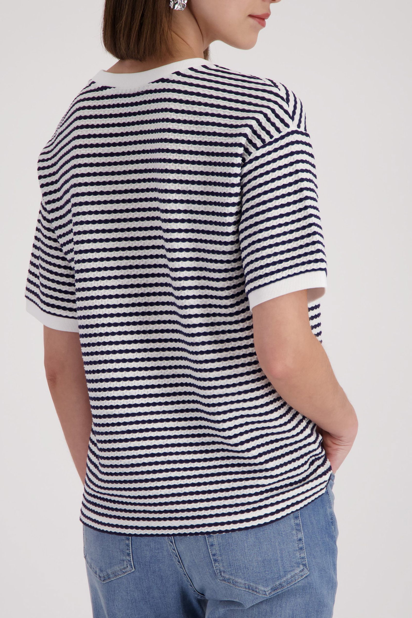 Monari |  T-Shirt, marine ringel | 36