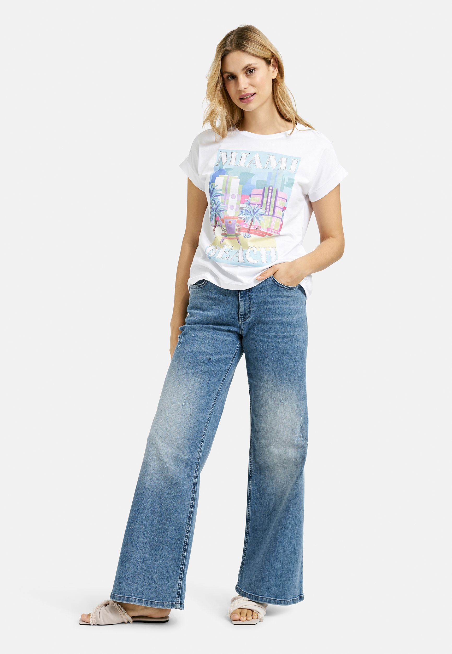 Milano |  Shirt w roundneck + oversized shoulder | L | white
