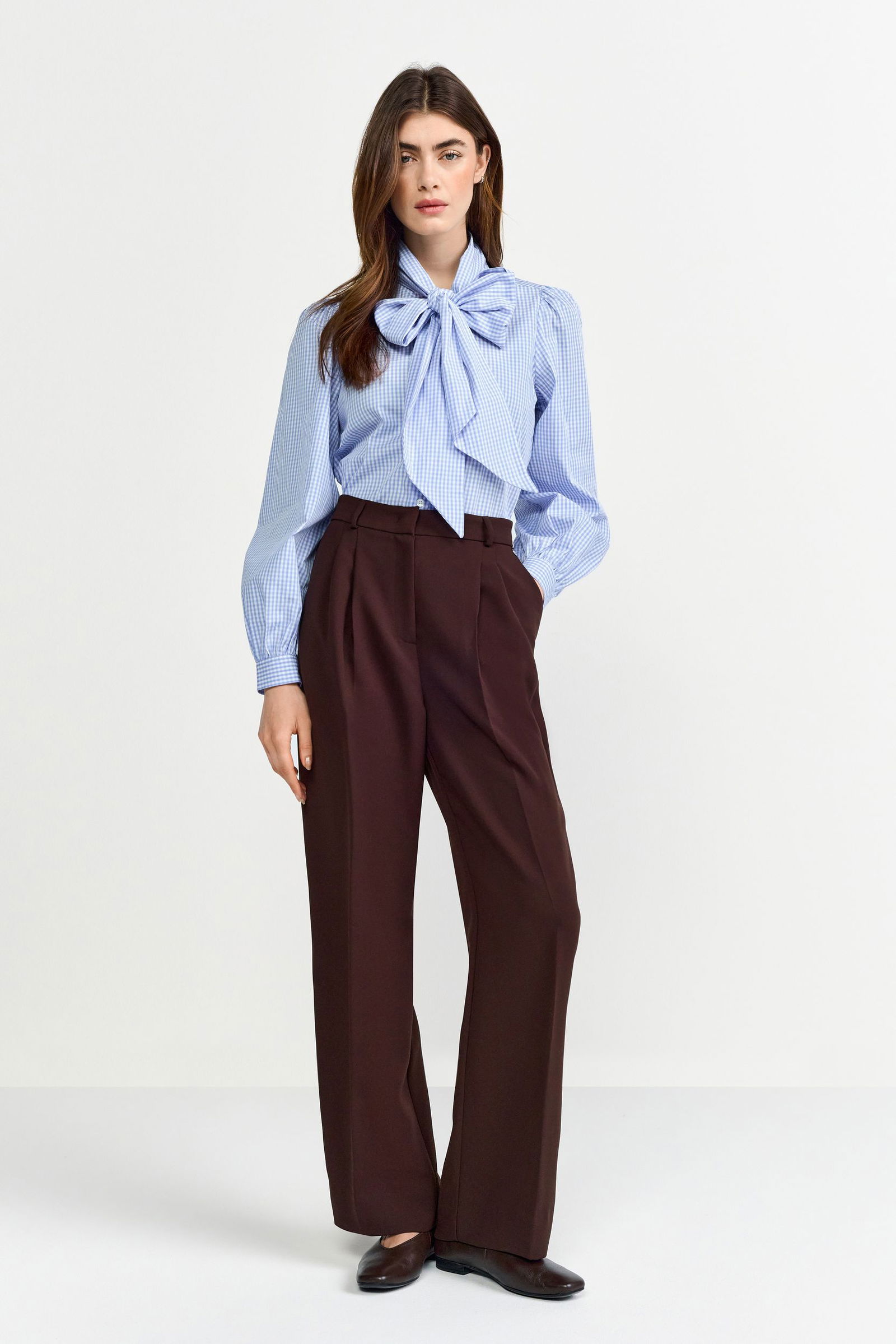 Rich & Royal | Cotton Blouse with Bow | 40 | skyway blue