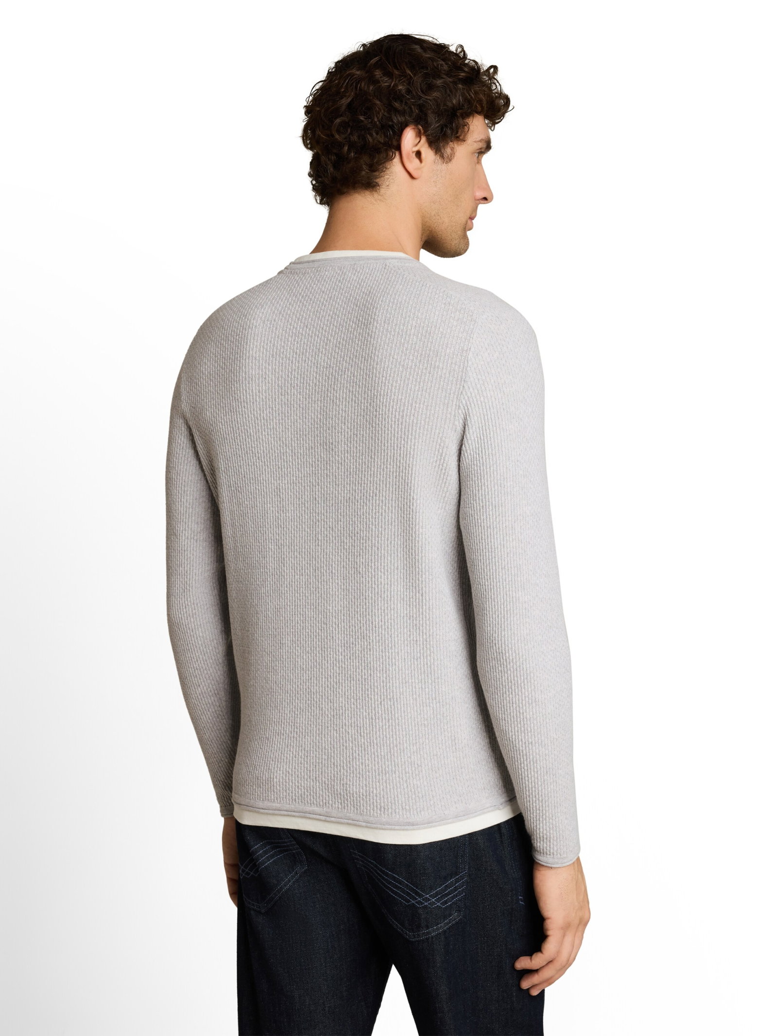 structured double layer knit, Light Stone Grey Melange #4