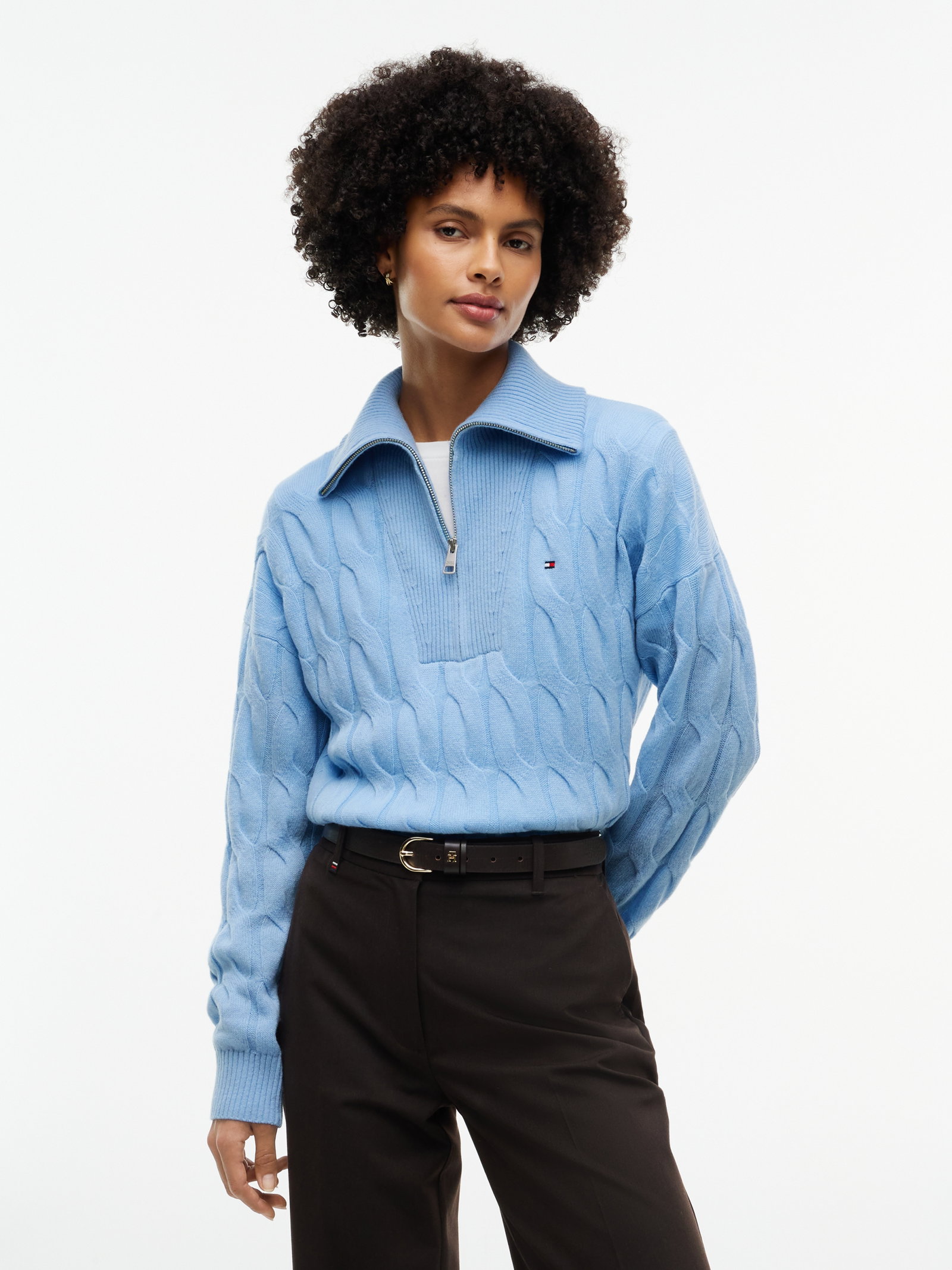 SOFT WOOL CABLE 1/2 ZIP LS SWT, BLUE #2