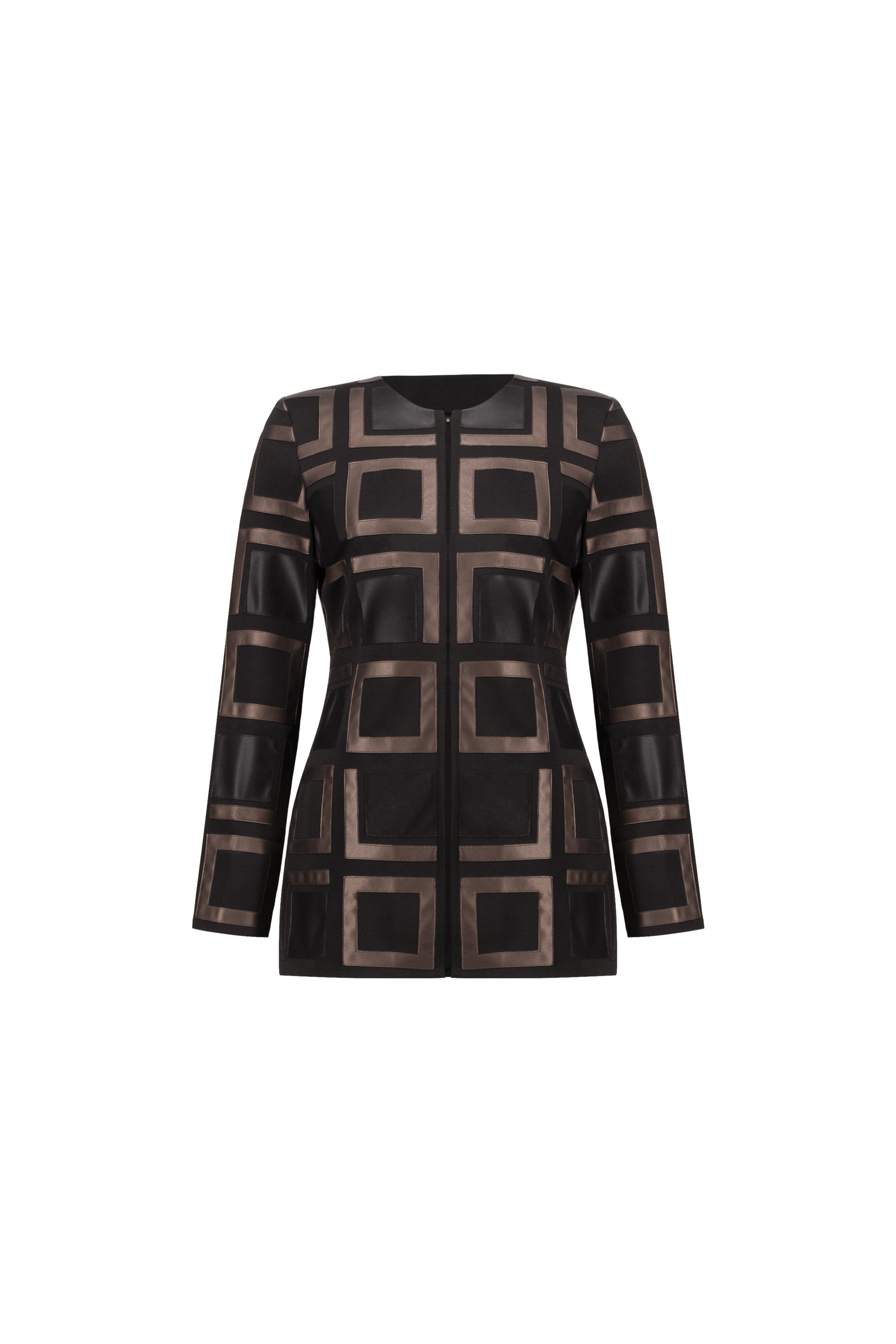 Joseph Ribkoff Jacke Black/Multi kragenlose Two-Tone-Jacke mit Lederoptik-Details #5