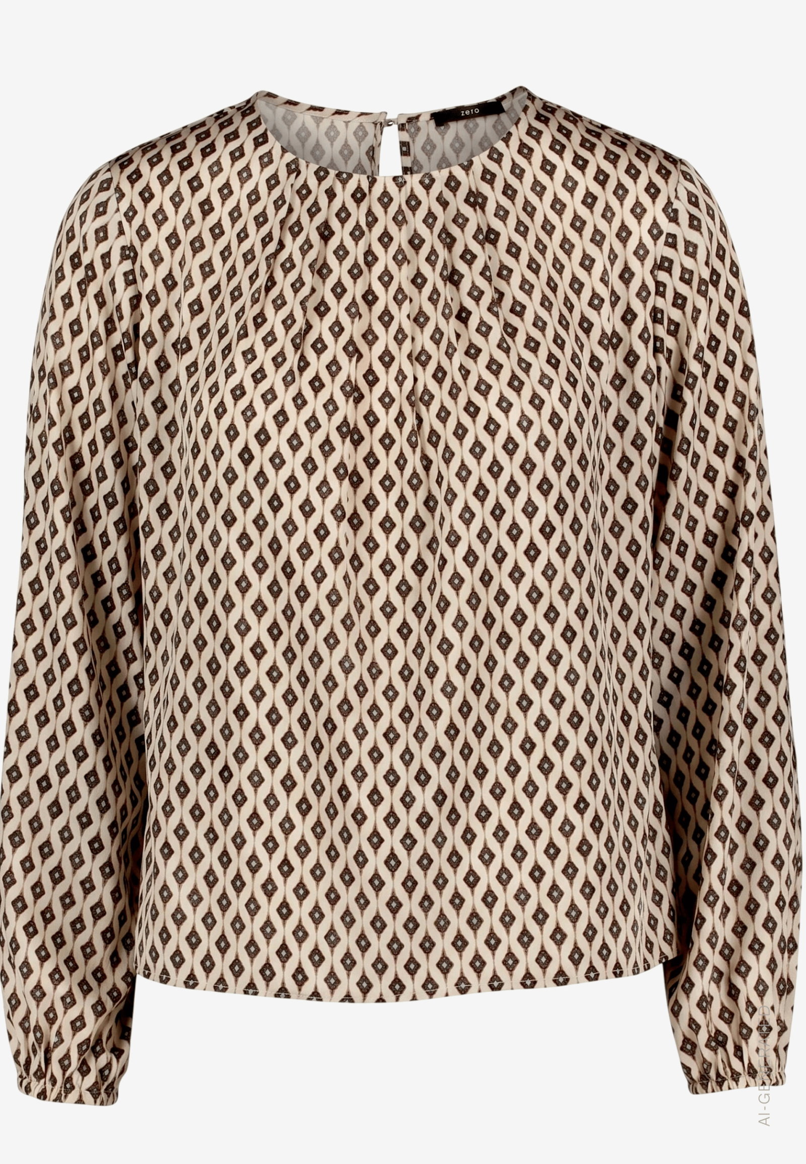 Bluse Kurz 1/1 Arm, Cream/Brown #1