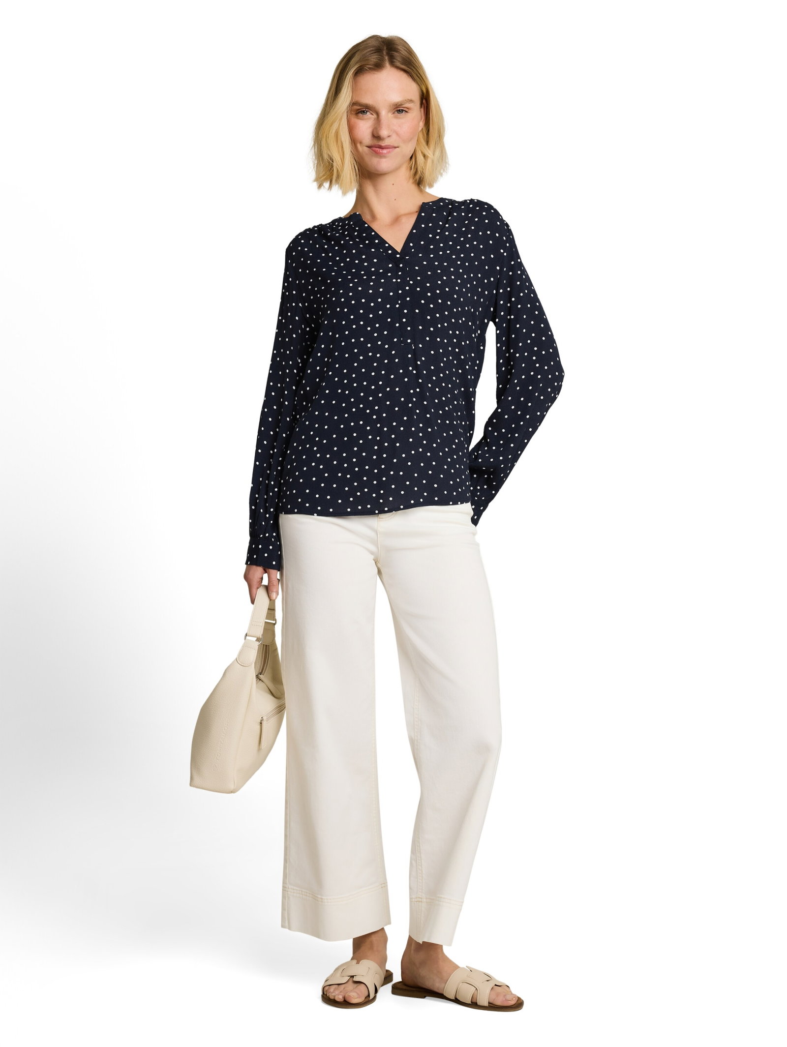 blouse easy longsleeves shape, navy white small dot design #9
