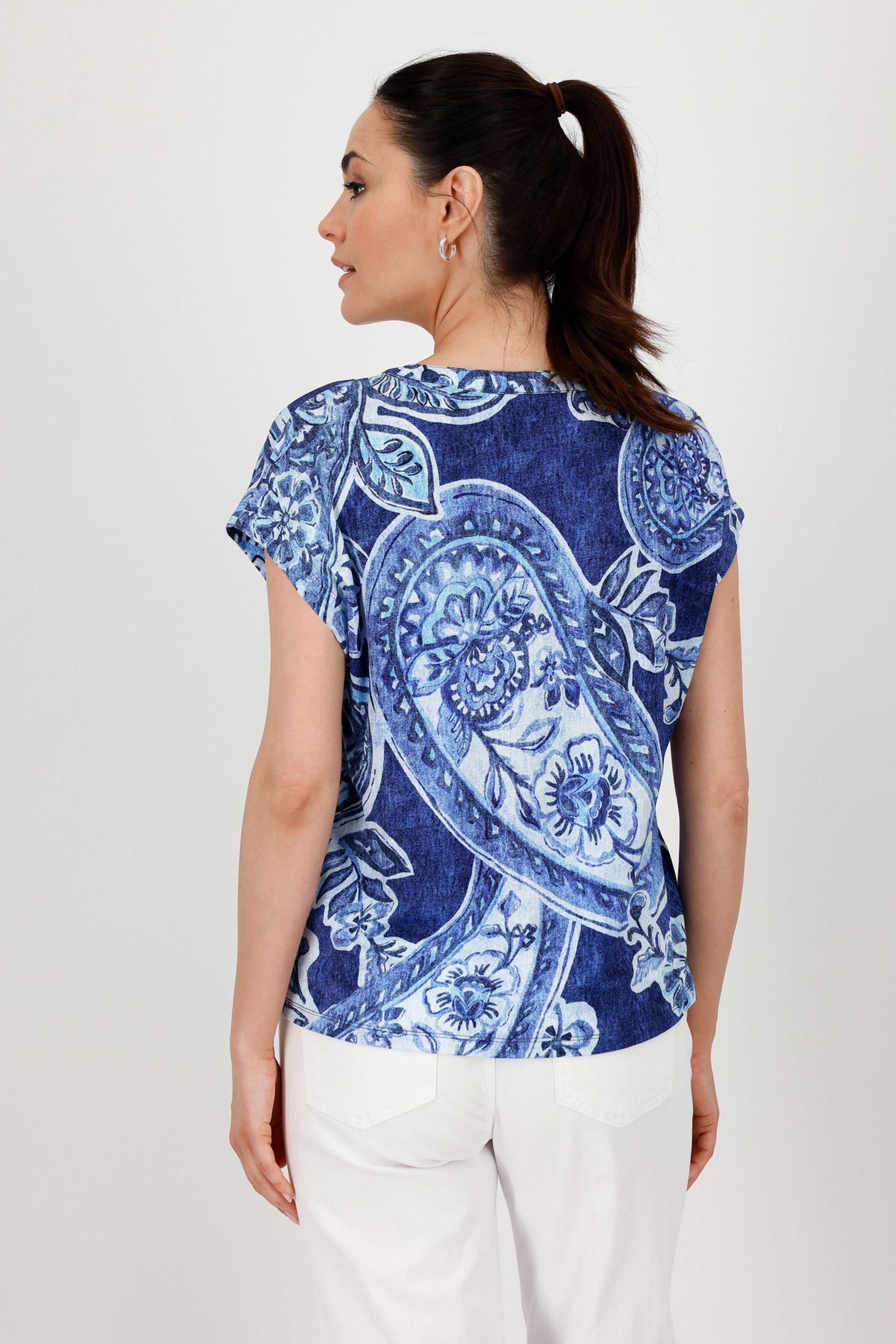 Monari | T-Shirt, navy blue gemustert | 36 | royal