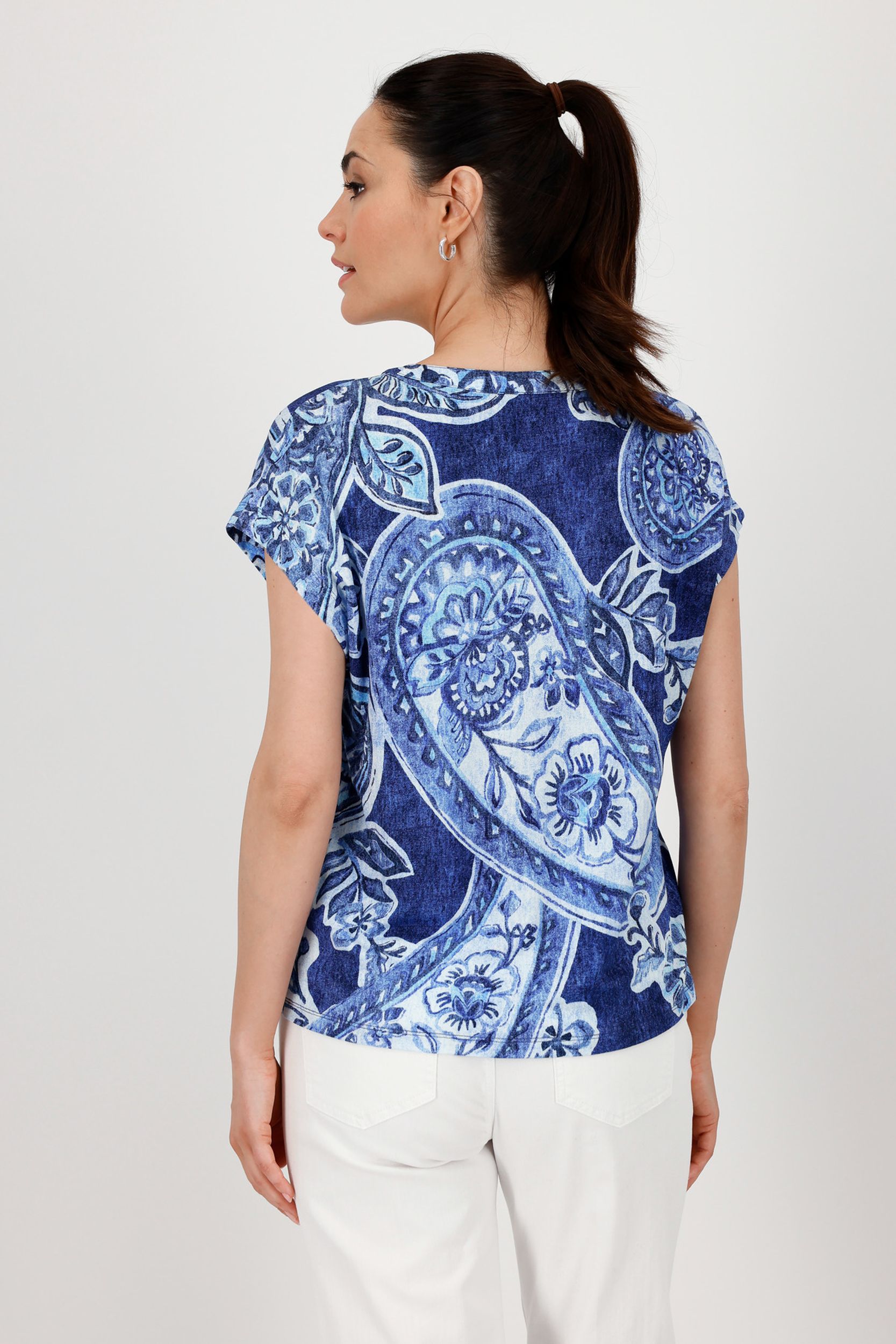Monari |  T-Shirt, navy blue gemustert | 36 | royal