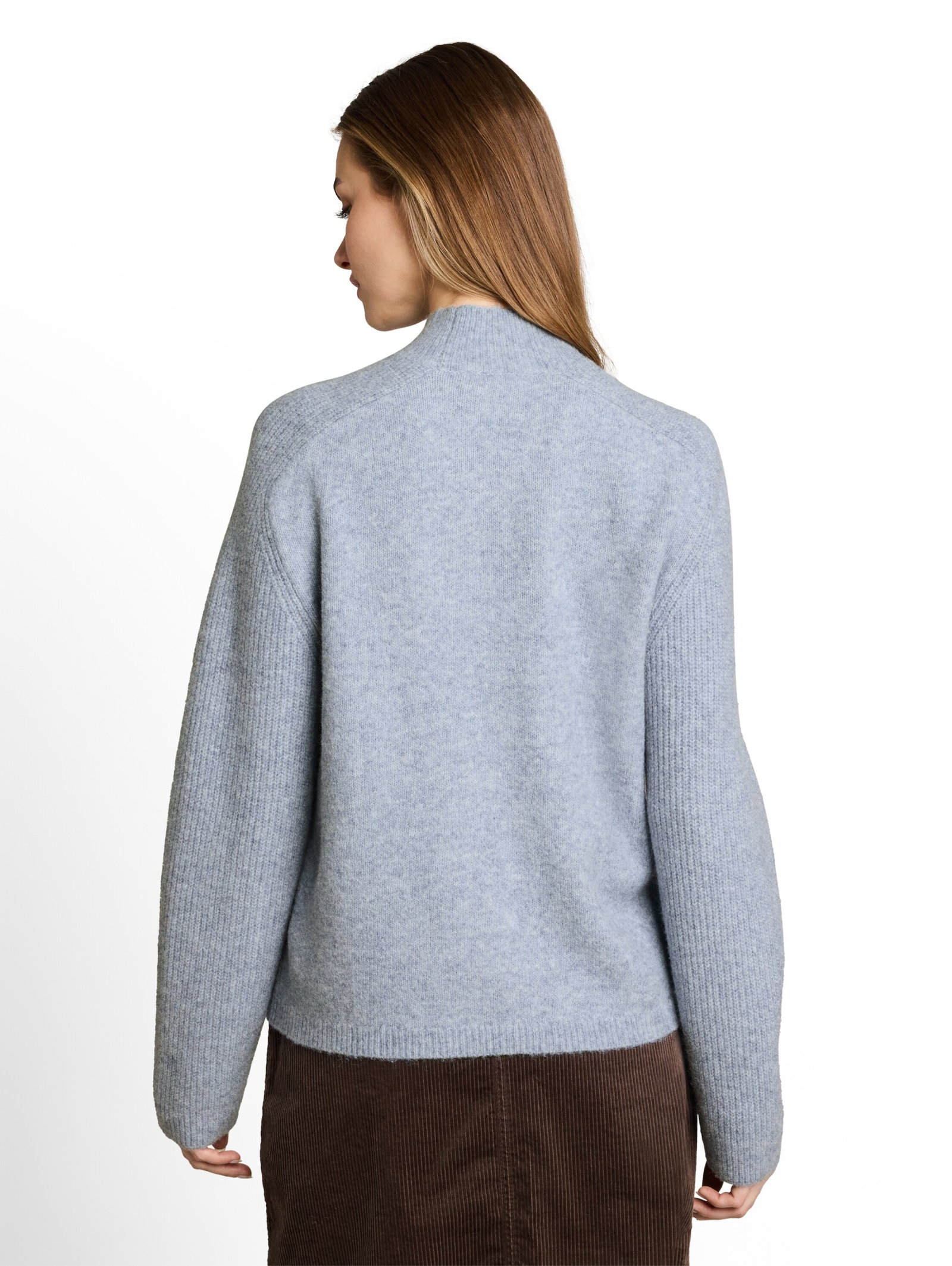 knit mock-neck with saddleshou, foggy sky blue melange #4